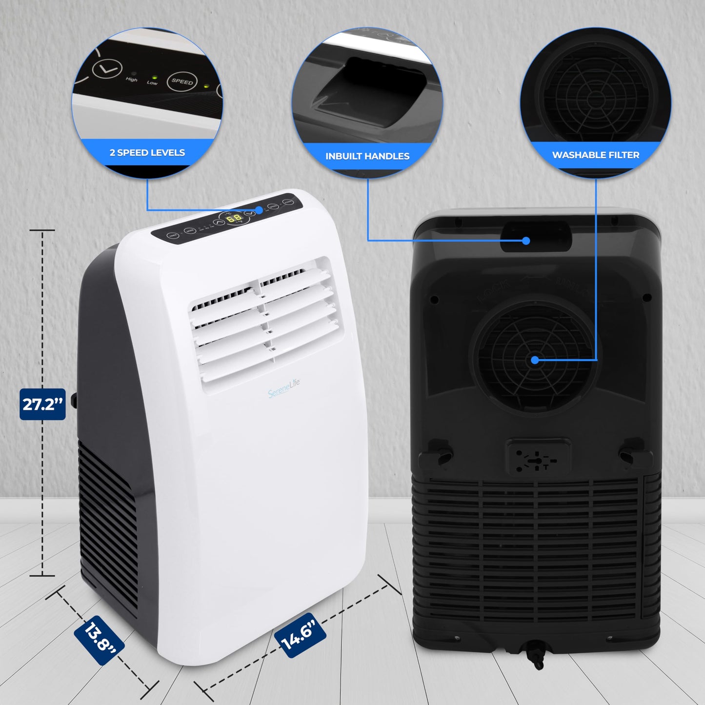 SereneLife 3-in-1 Portable Air Conditioner with Built-in Dehumidifier Function,Fan Mode, Remote Control, Complete Window Mount Exhaust Kit