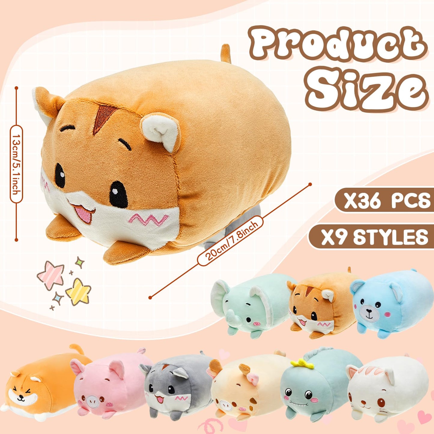 Leitee 9 Pcs Stuffed Animals Plush Bulk 8 Inch Cute Plushies Toys Plush Pillow for Boys Girls Birthday Gifts Box Toys for Classroom Prize Kids Party Favors Valentines Gifts in Bulk (Cute Animal)