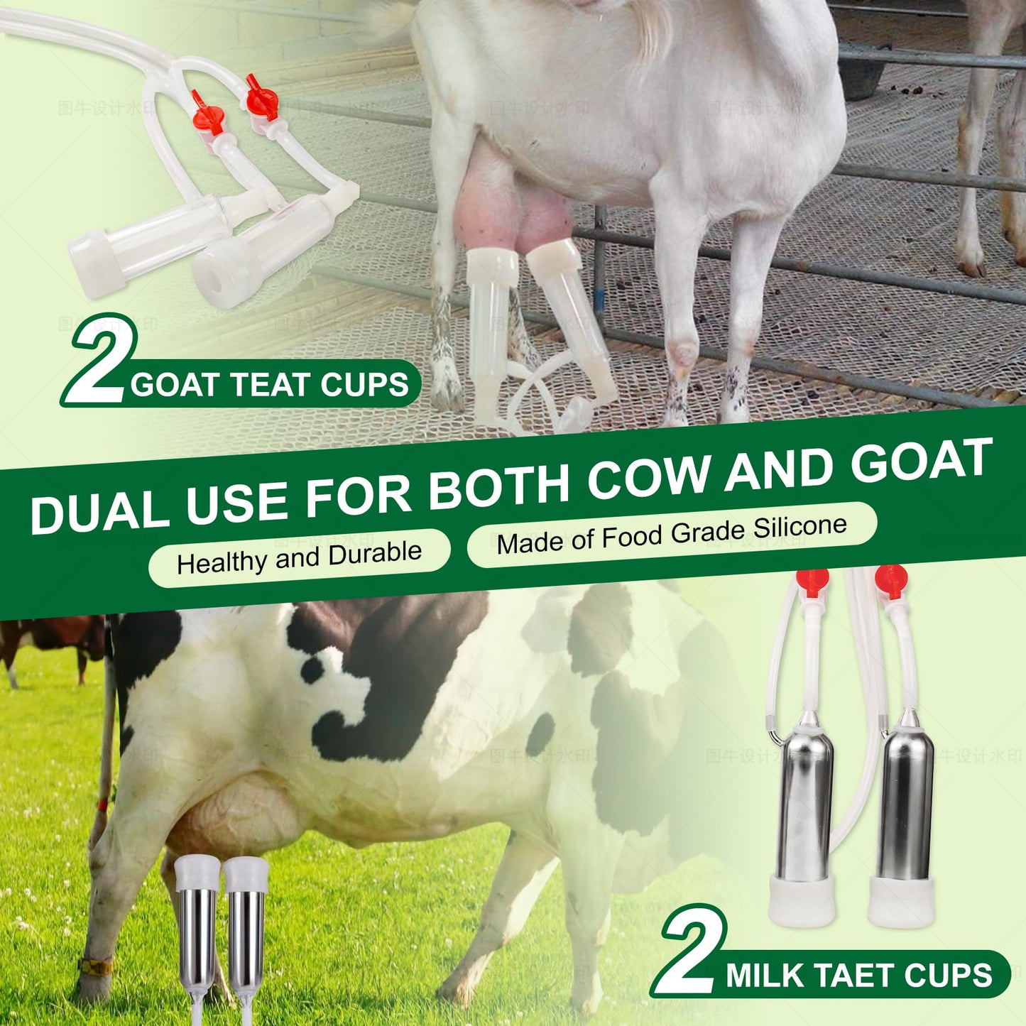 2026 Upgrade Zlshmoee 14L 2-in-1 Electric Milking Machine for Goats and Cows, Portable Milker with Built-in Rechargeable Battery, Pulsation Vacuum Pump, 4 Teat Cups, Stainless Steel Bucket