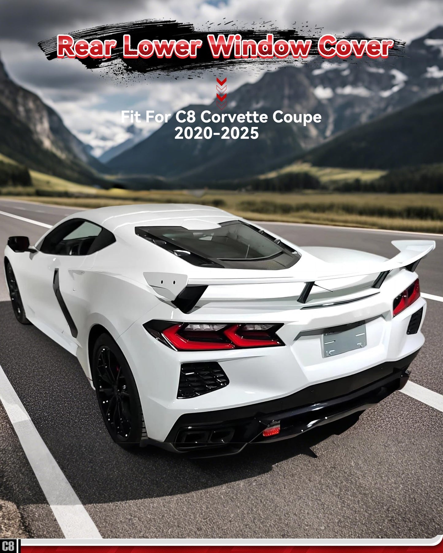 Carbon Fiber Rear Lower Window Trim Hatch Vent Cover Fit for Corvette C8 Coupe 2020-2025 Rear Vented Glass Cover Carbon Fiber Center Hatch Trim Accessories