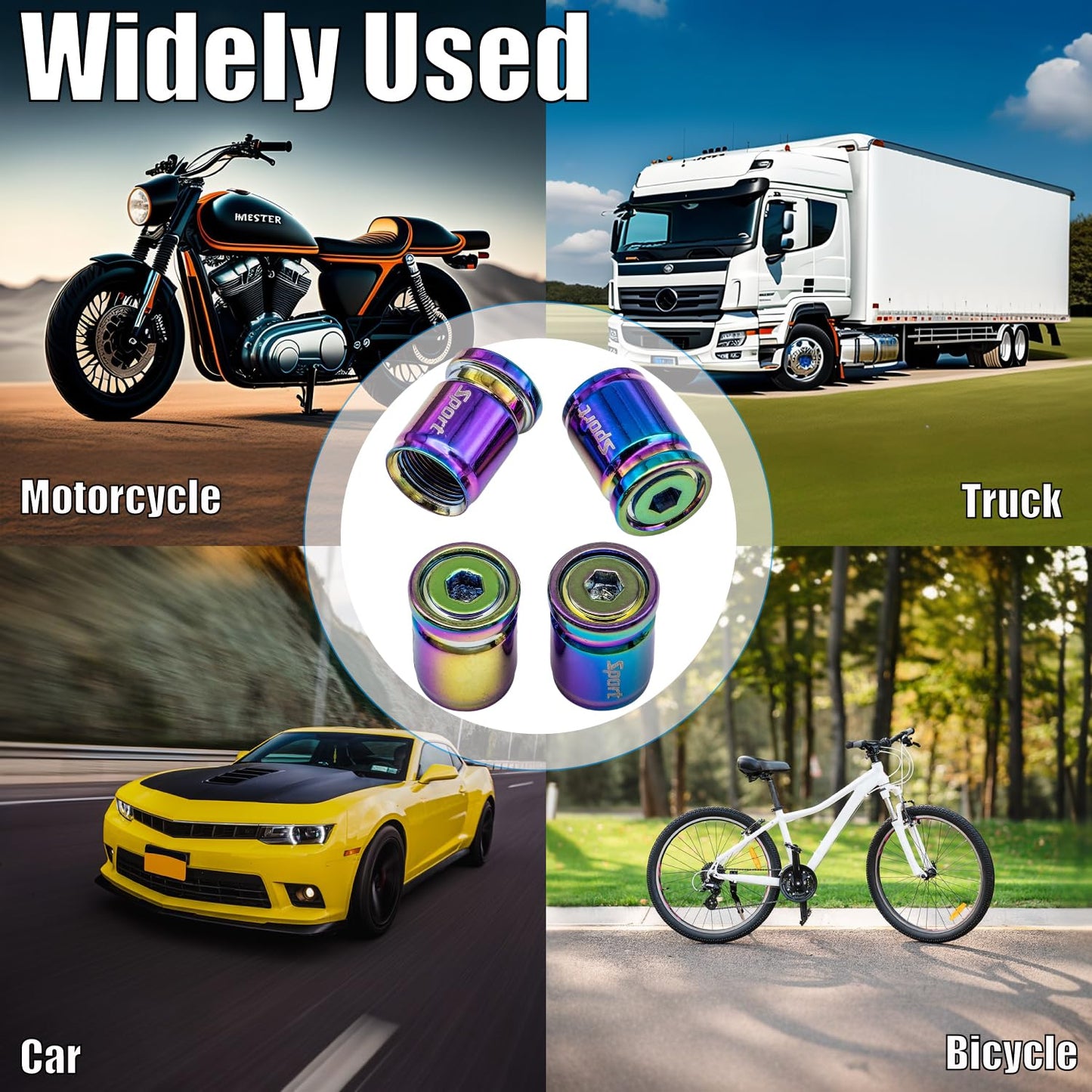 MEAJOO 4 PCS Anti Theft Car Tire Valve Stem Caps, Universal Aluminum Tire Valve Caps with O Ring Rubber Seal Fit for Cars, Trucks, Motorcycles, Bicycles (Colorful)