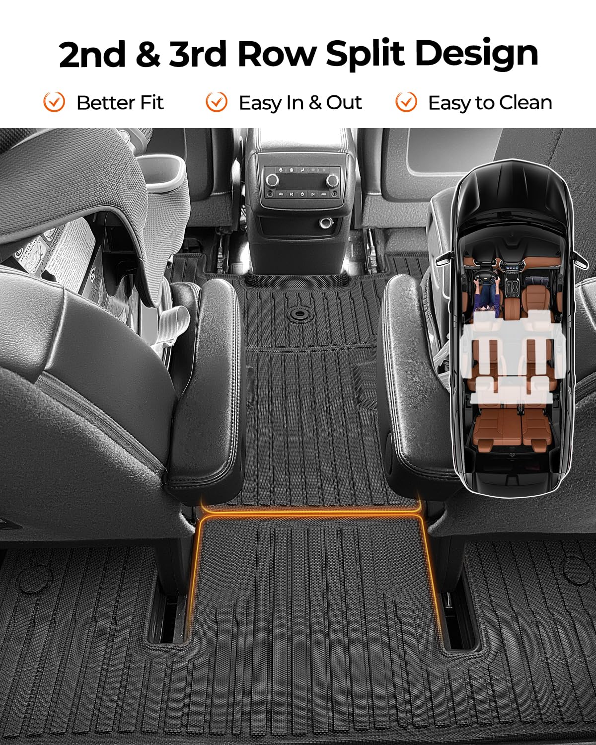 Car Floor Mats for Traverse Enclave: 2009-2017(Only with 2nd Row Bucket Seats) Cargo Trunk Liner, All Weather Rubber Accessories Tapetes Para Custom Fit for Chevy Traverse for Buick Enclave SUV Carpet