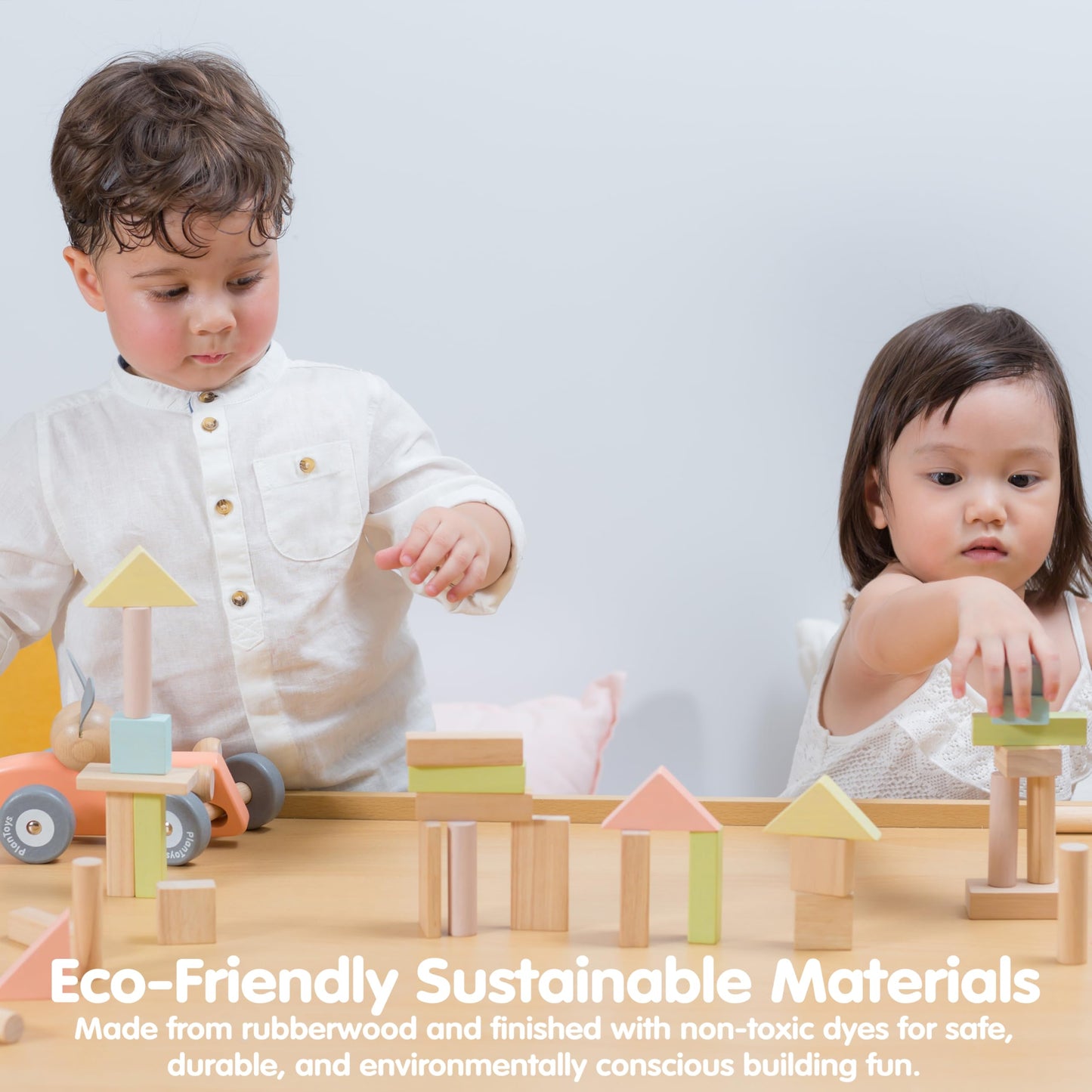 PlanToys 40 Piece Unit Block Building and Construction Block Set (5507) | Pastel Color Collection |Sustainably Made from Rubberwood and Non-Toxic Paints and Dyes
