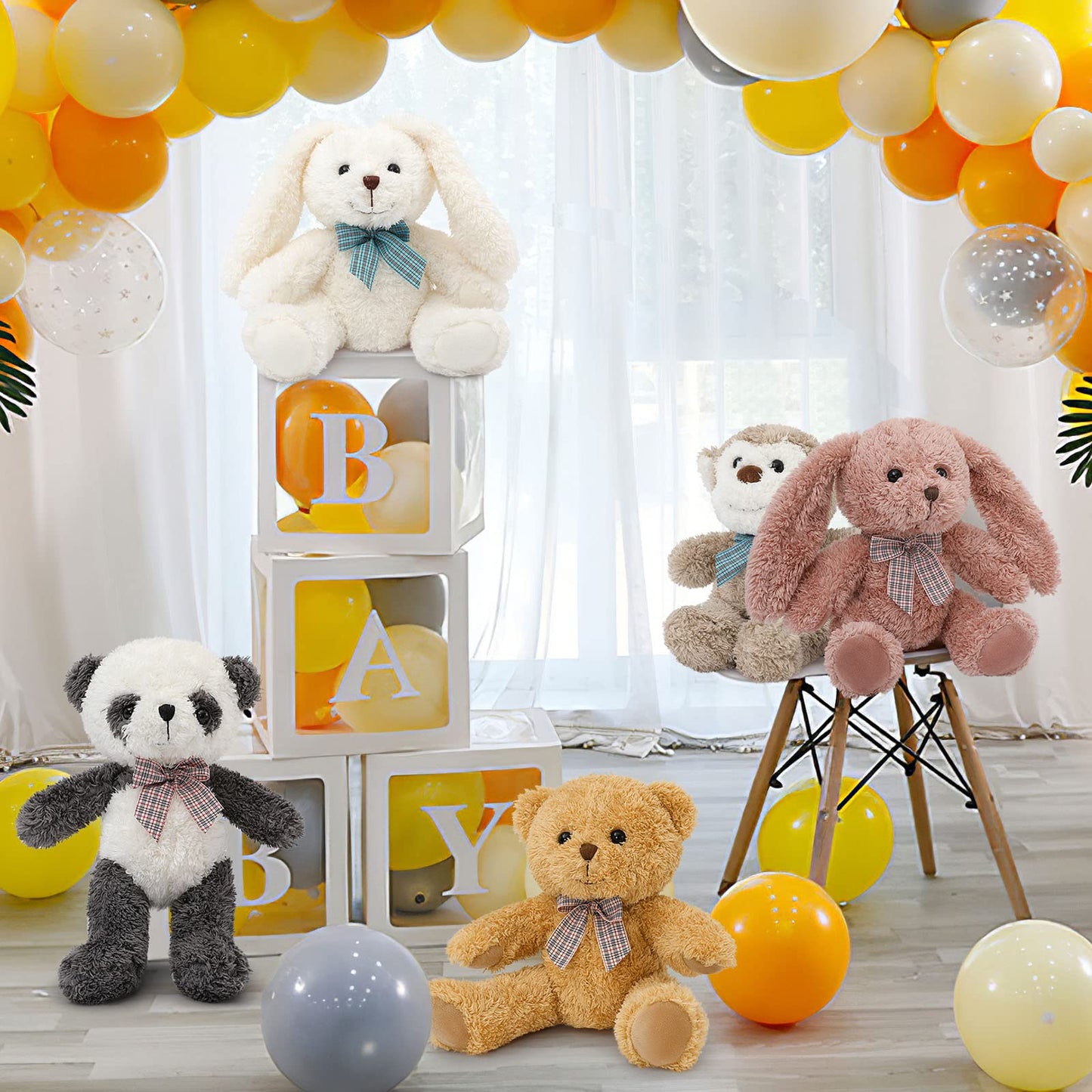 MaoGoLan 13 inch Stuffed Animals Bulk Plush Set Toys Bundle Party Favors for Kids Teens Girls - Soft Teddy Bear, Floppy Bunnies, Monkey, Panda - Baby Shower Decor Christmas Easter Gift, 5Pcs