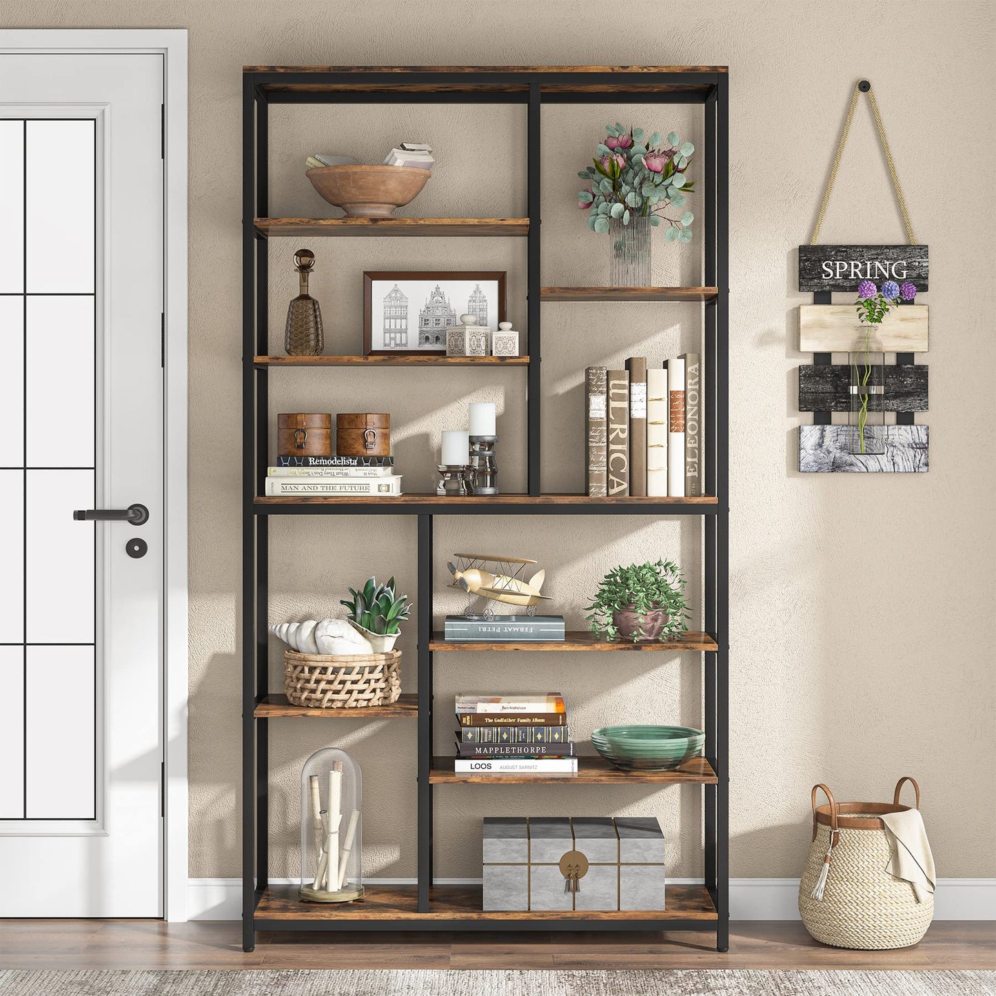 Tribesigns 79 inches Tall Bookshelf Bookcase, 8-Tier Staggered Bookcase, Modern Freestanding Open Book Shelves, Wide Wood Etagere Shelving Unit Display Shelf for Living Room