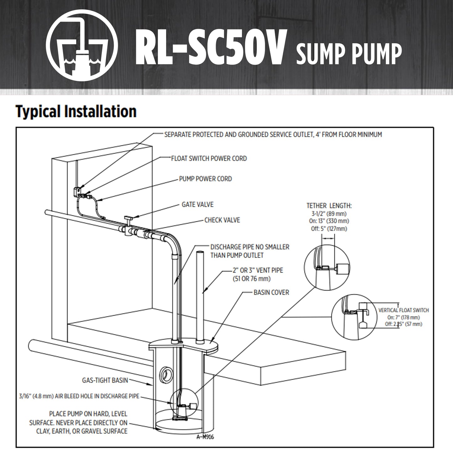 Red Lion RL-SC50V 115-Volt, 1/2 HP, 4300 GPH Cast Iron Sump Pump with Vertical Switch, 10-Ft. Cord, Red, 14942747