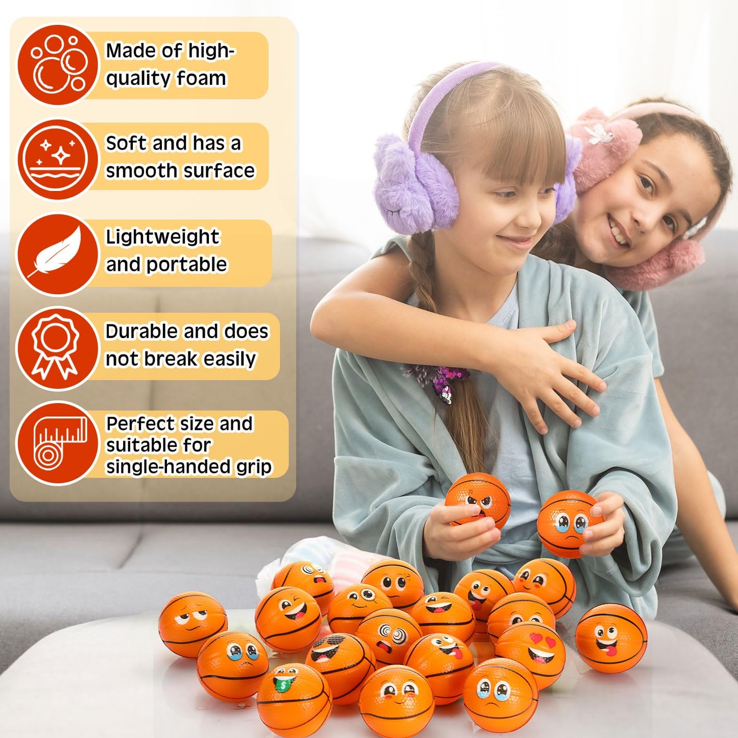 Libima 120 Pcs Mini Face Basketball Stress Balls Bulk 2 Inch Foam Sports Squeeze Balls Small Funny Anxiety Relief Toy for Kid Adult School Gift Class Prizes Party Decoration Supplies (Orange)