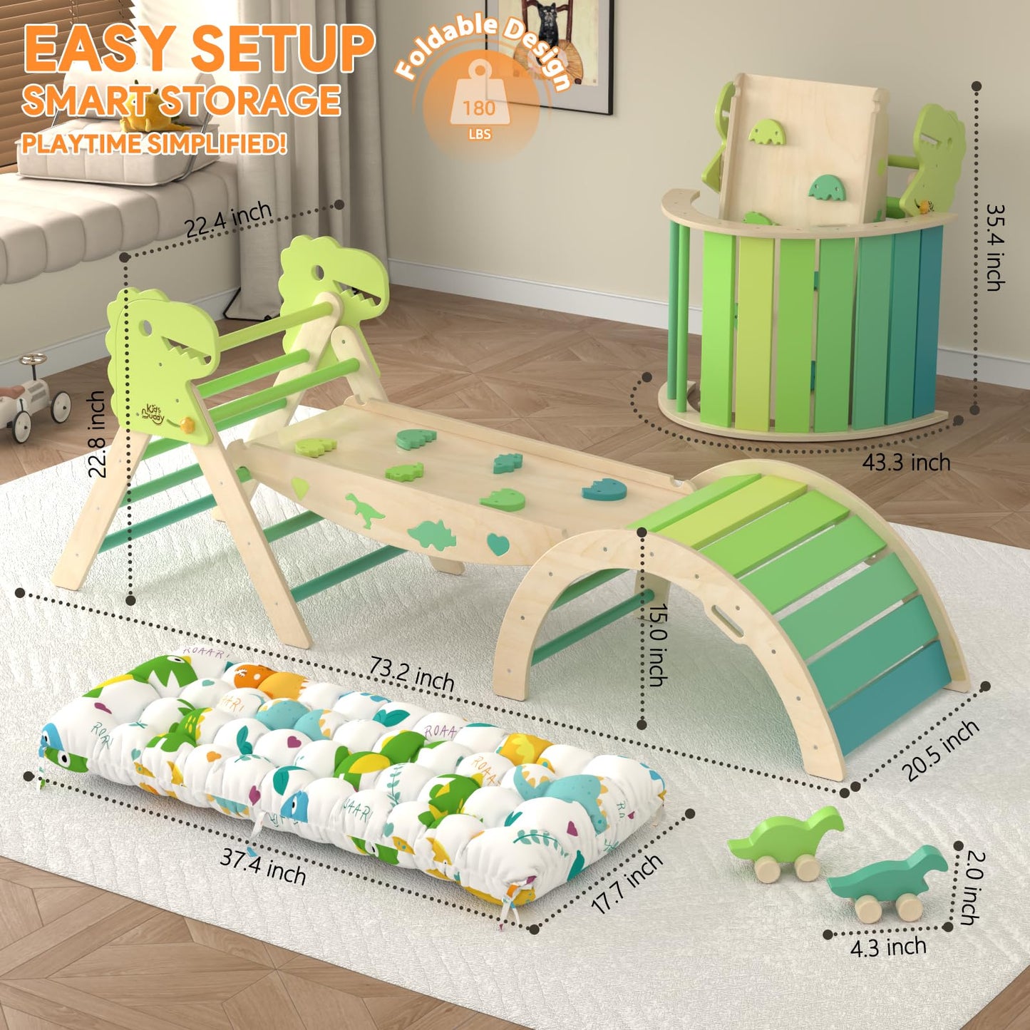 KidsBuddy Pikler Triangle Set with Cushion 9 in 1 Climbing Toys for Toddlers 1-3 Indoor Baby Climbing Gym Toddler Montessori Toys Wooden Toy with Maze Toy, Shape Sorter, Dinosaur Car