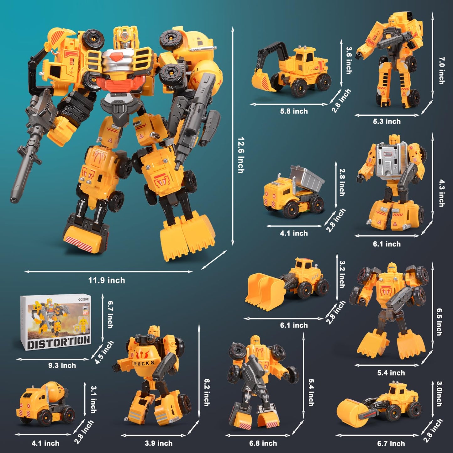 Bloomsmary 5-in-1 Transforming Construction Trucks Toys for Boys 3-6, STEM Building Vehicles Action Figures with Weapons for Child Age 4-7 – Toddler Robot Car Playset for Kids Birthday Gift