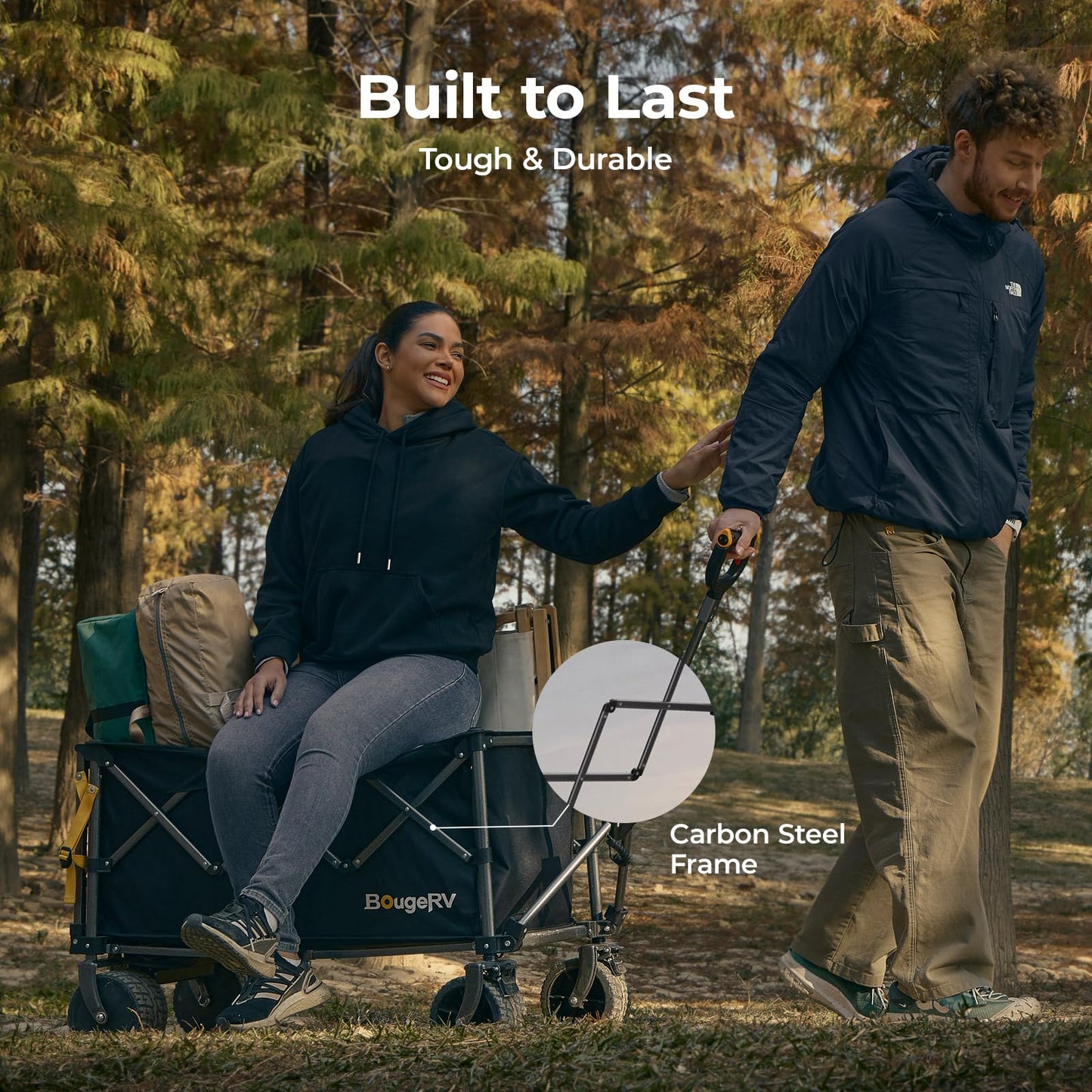 BougeRV Electric Utility Wagon w/ 133Wh Battery, 440 lbs Load Collapsible Garden Cart, 4" All-Terrain Outdoor Motor-Driven Foldable Wagon, Ideal for Camping, Gardening (Battery Charger NOT Included)