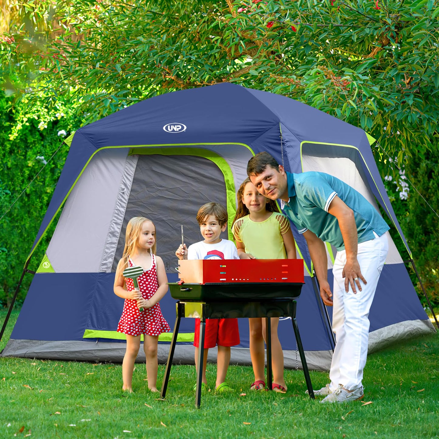 UNP 4-Person Tent, Portable Cabin Tent, Camping Tent 4-Person Easy Set Up, Waterproof with Top Rainfly for Outdoor Camping/Hiking (Dark Blue)