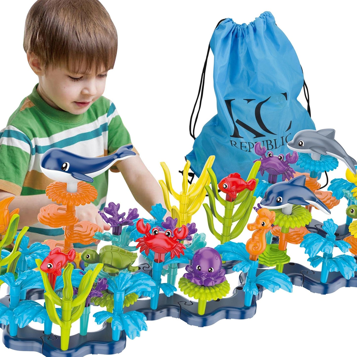 KC Republic Ocean Reef 125 pcs Building Toy Set for Toddlers and Kids Age 3, 4, 5, 6 Year Old Boys and Girls Stacking Reef Garden Building Toy STEM (125 pcs)