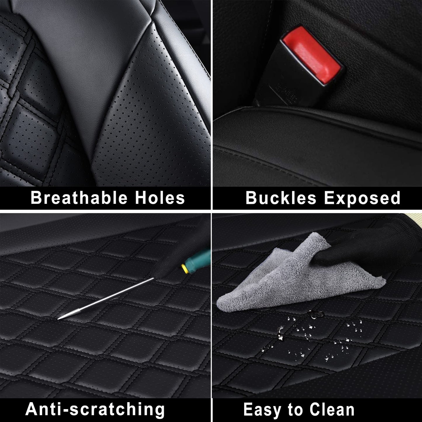 Huidasource Car Seat Covers Fit for Toyota RAV4, Full Coverage Waterproof Leather Seat Cushion Covers Full Set Fit for 2013-2018 Toyota Rav4 XLE LE XLE Premium Limited (Not for Hybrid, Black)