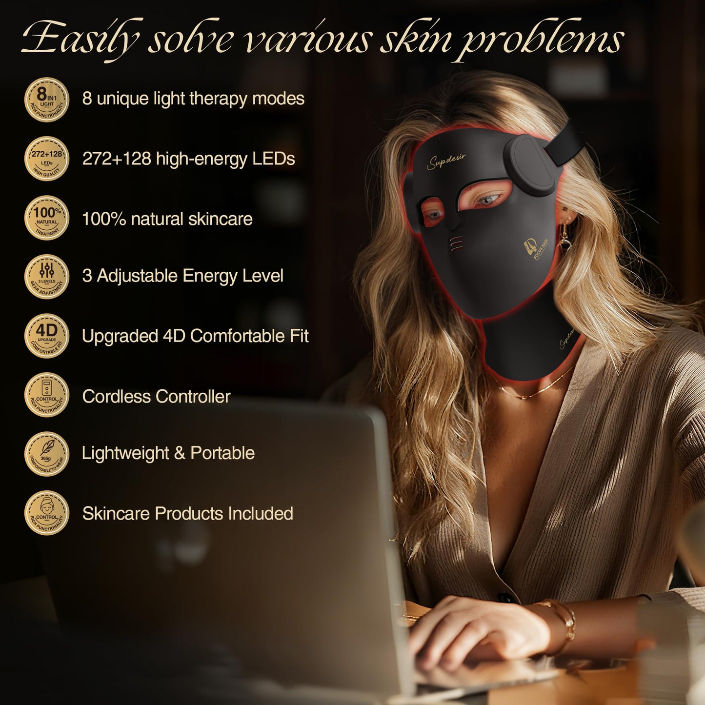 Red Light for Face and Neck, 7 Colors Facial Skin Care Tool for Home Use