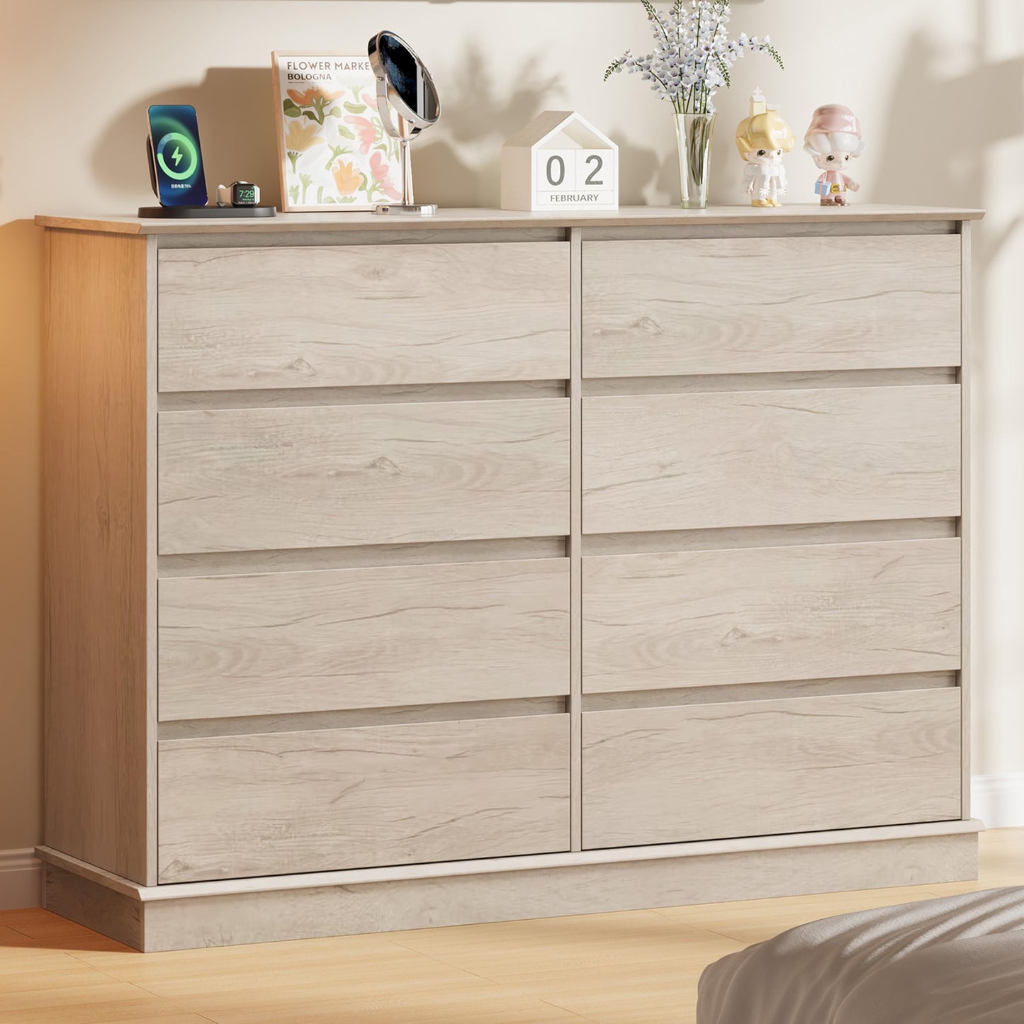 Garvee 8 Dresser for Bedroom. 51” Wide Double Dresser with Large Drawers, Modern Chest of Drawer for Bedroom Living Room Hallway, Oak