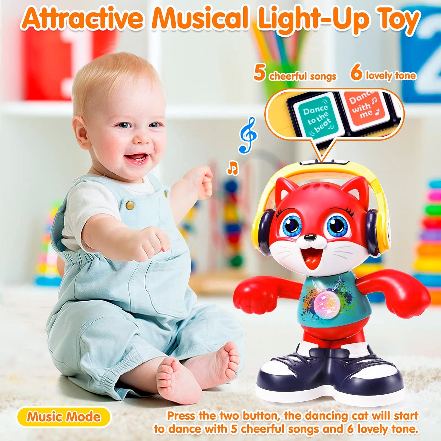 Baby Toys, Dancing Cat for Baby Boys & Girls with Music & Recording, Kids Interactive Early Learning Educational Toddler Toys for 2 3 Year Old Boys Girls with Sound Lights Effect Birthday Xmas Gift