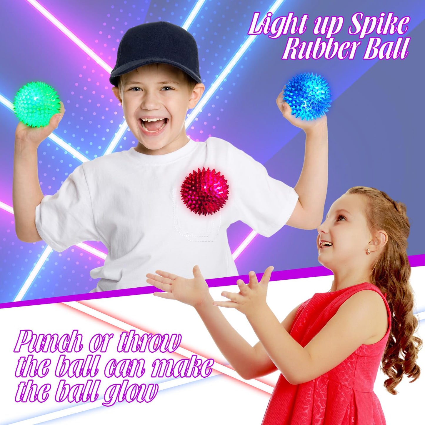 Liliful 16 Pcs 16/30/60 Pcs Large Light up Bouncy Balls 3.4 Inch LED Rubber Ball Spiky Flashing Lights Holiday Blinking Sensory Bouncy Flash Stress Ball for Adults, Pets, Party Favors, Christmas