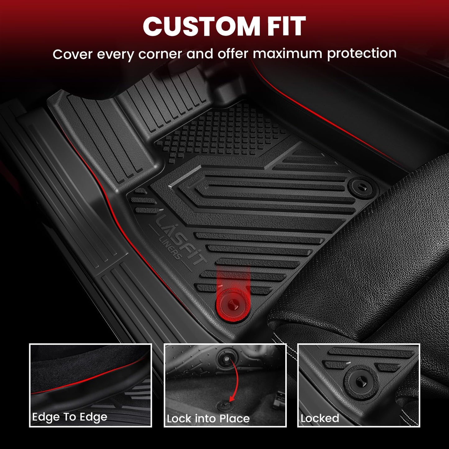 LASFIT Floor Mats & Trunk Mat for Honda Odyssey 2011-2017 (Fit 7& 8 Seaters), All Weather TPE Custom Fit Car Floor Liners, 1st & 2nd & 3rd Row & Cargo Mat, Black (EX-L/EX/Touring/Touring Elite/SE/LX)