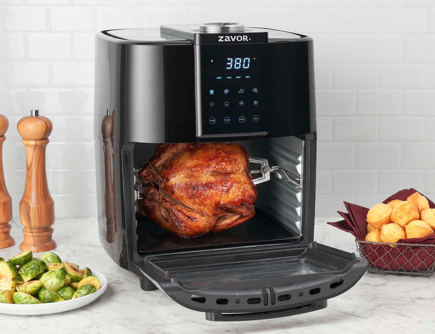 Zavor Crunch 12 Qt Air Fryer Dehydrator Combo with Rotisserie, Toaster Oven, Grill, Roaster & Convection Oven Functions | 8 Presets, Large Capacity, Accessories & Recipe eBook, Black