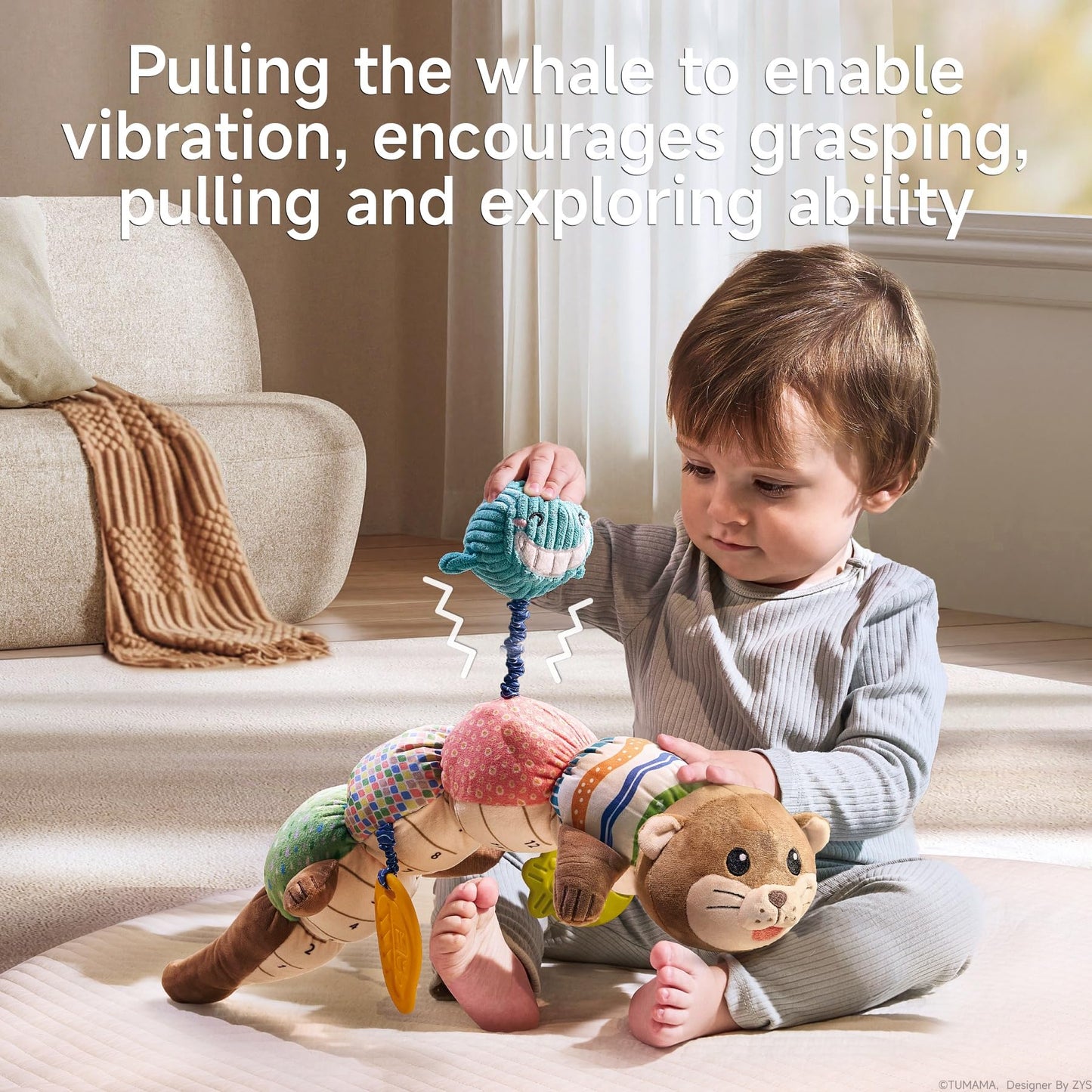 TUMAMA Baby Toy 0-6 Months - Tummy Time Plush Otter Sensory Toy, Soft Activity Sensory Toy for 3 4 5 6 12 Months Boys and Girls First Birthday Gift