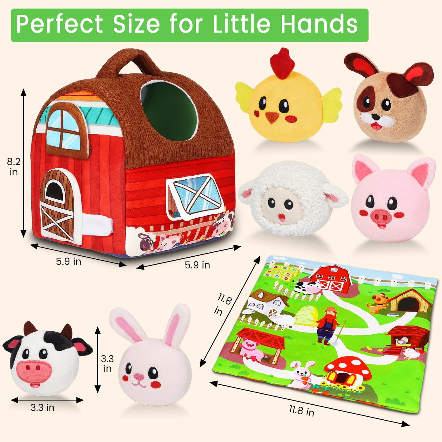 Avesa Baby Toys 6-12 Months - Soft Barn Toy with Stuffed Farm Animals, Rattle - Montessori Toys for Babies 6 Months Old Sensory Infant Toy Baby Gifts Easter Basket Stuffers