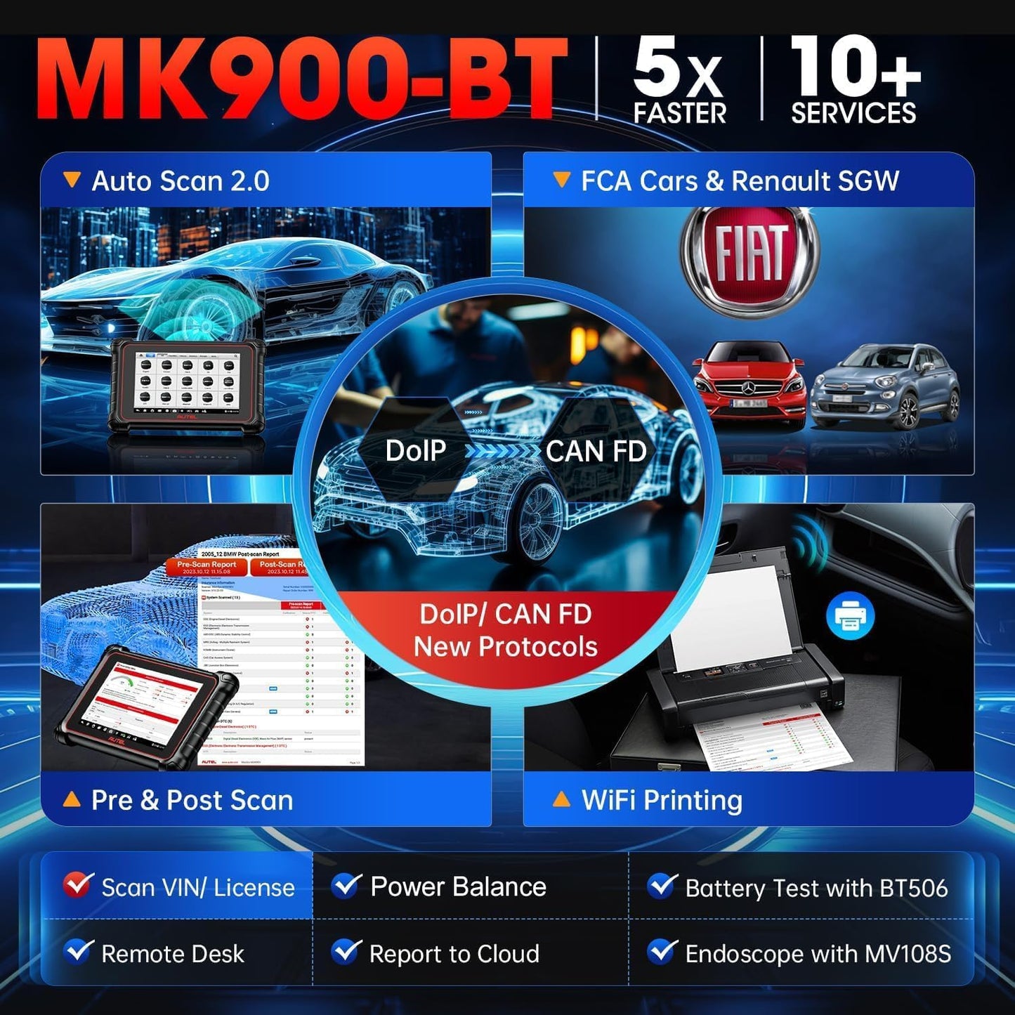 Autel Scanner MaxiCOM MK900BT, 2026 MK900-BT Bidirectional Diagnostic Scan Tool, 2.0 BT Ver. of MK900 MX900, 8in Up of MK808S MK808BT PRO MX808S MK808Z, 40+ Reset, 3K+ Active Tests, CAN FD & DoIP, FCA