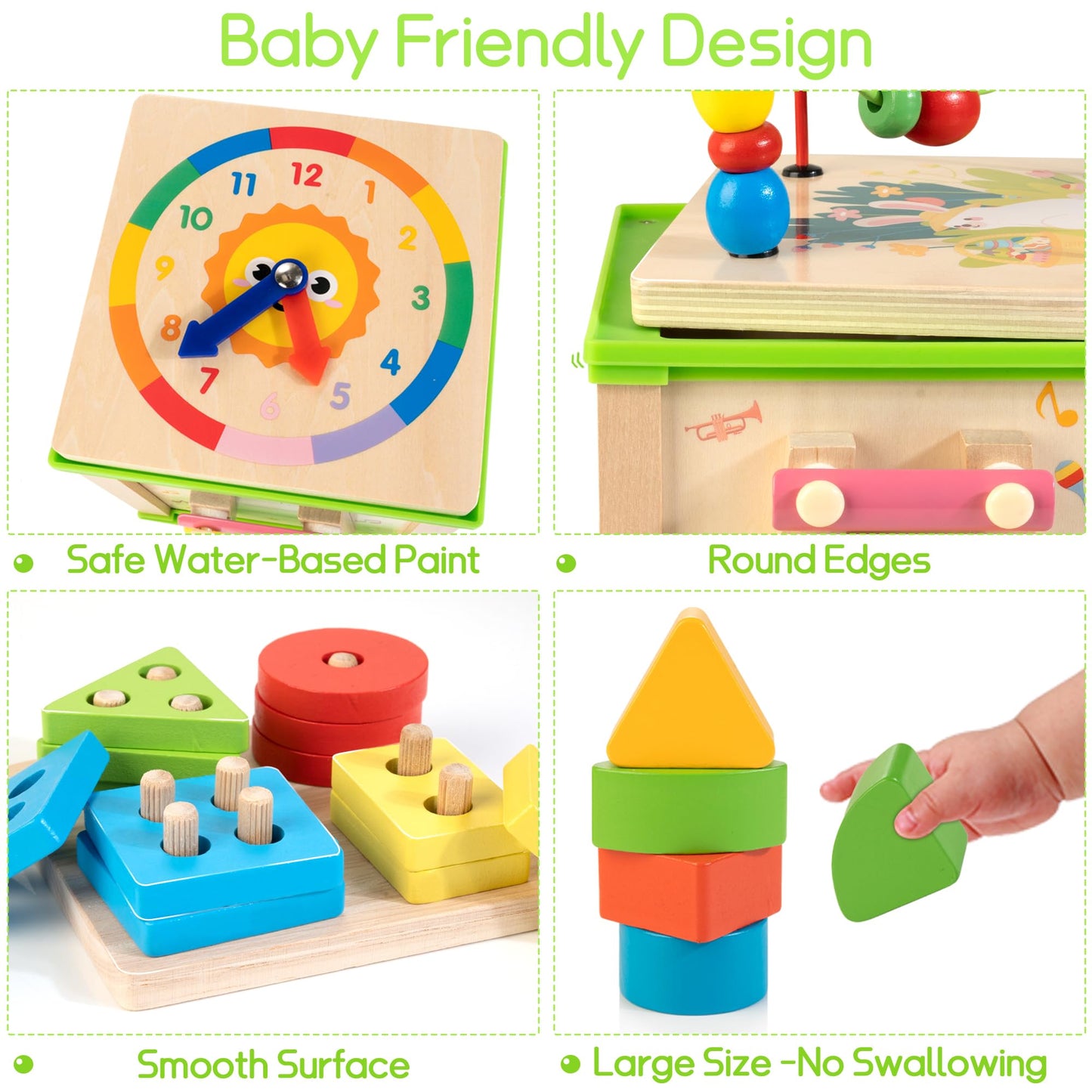 WOODMAM Wooden 7-in-1 Activity Cube| Montessori Toys for 1 Year Old Toddlers| Baby Educational Developmental Toys |One Year Old Boys Girls First Birthday Gifts |Bonus Sorting & Stacking Board