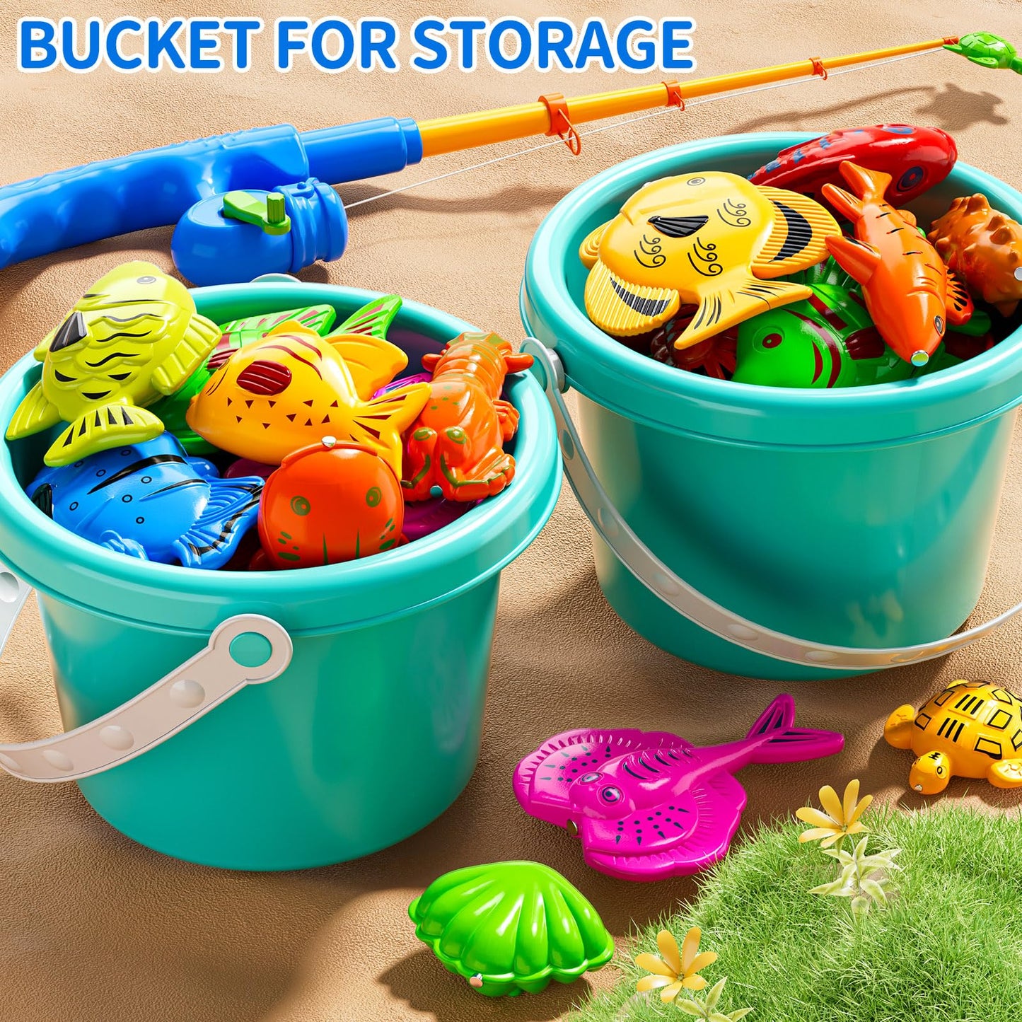 TEMI Magnet Fishing Game for Kids 4-8, Fish Toys for Kids 3-5, Bathtub Floating Fishing Pole, Water Table Pool with Rod Net, Summer Water Play Indoor and Outdoor, Gifts for Holiday for Boy and Girls