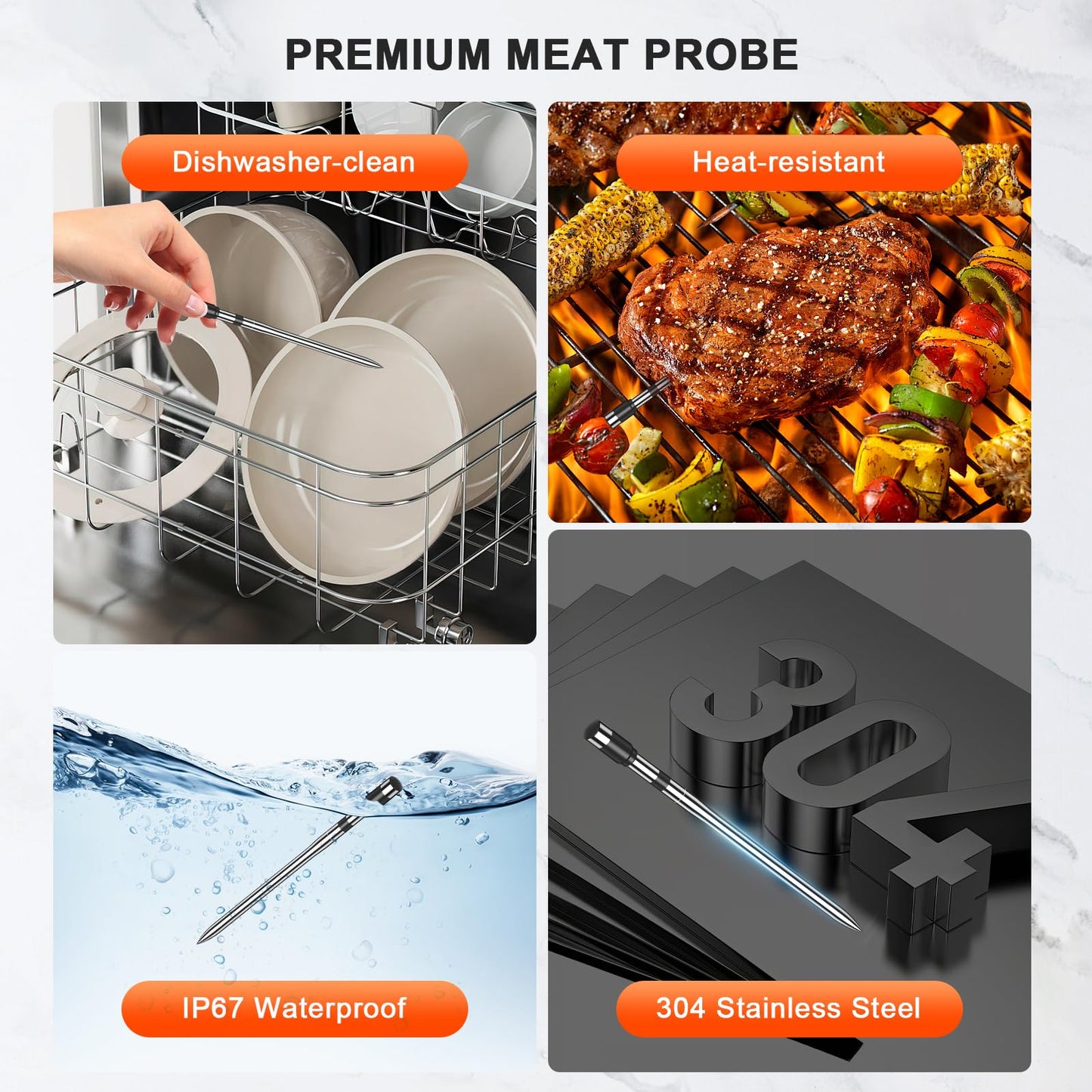 Smart Wireless Meat Thermometer with 4 Probes & 800ft Range, Bluetooth Grill Food Thermometer, Digital Backlit Screen, 0.5S Instant Read, NIST ±0.5℉ Accuracy for Kitchen BBQ, Oven, Smoker, Air Fryer