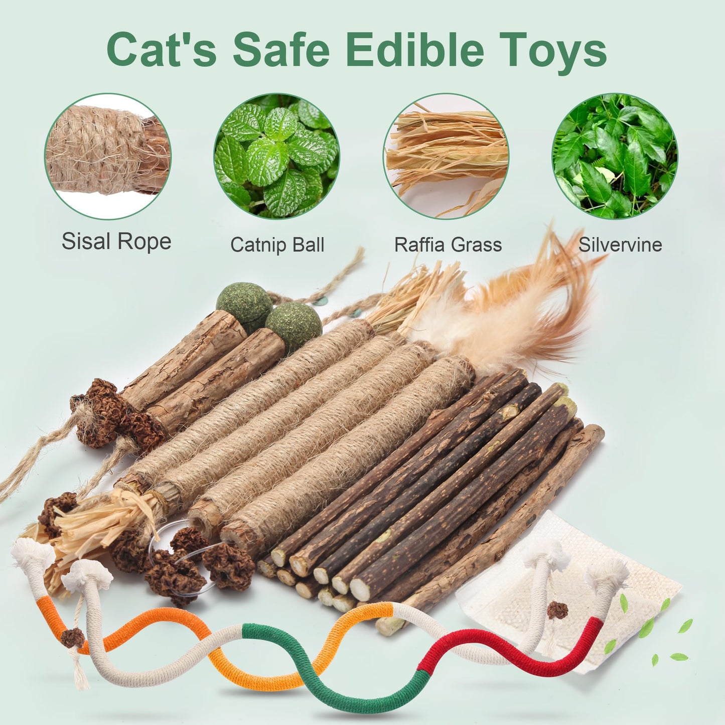 Cat Chew Toys Cat Toys, Silvervine Sticks for Cats Teeth Cleaning Rope, Kitten Teething Dental Care, Kitty for Indoor Cats Increase Appetite, Enhances Oral & Dental Health (21 Pack)