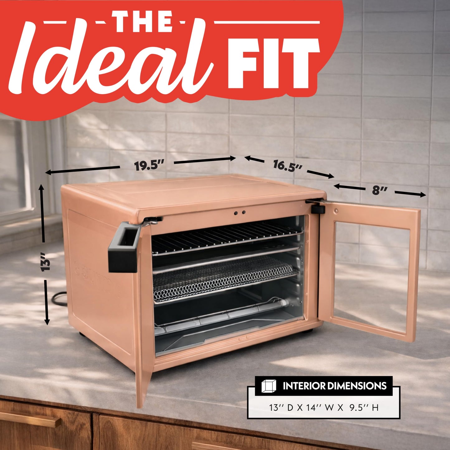 Gourmia French Door Air Fryer Oven - 37 Qt Large Capacity Convection Toaster Oven, FryForce 360°, Digital Display, 12 Cooking Presets, Dehydrate, Fits 13” Pizza, Dishwasher-Safe, Peach