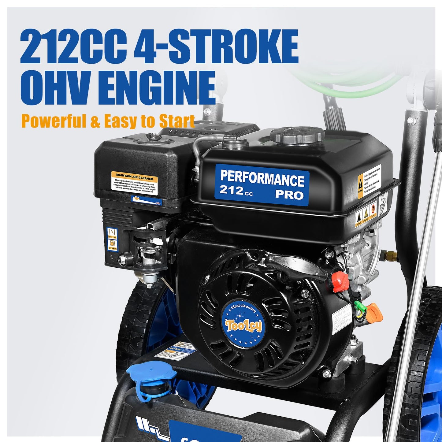 TOOLCY Gas Pressure Washer 3400 PSI & 2.8 GPM, High-Performance 212cc Engine, Foldable Handle, Reinforced Pump, 35FT Extended Power Hose, Kink-Less Swivel Gun with & 5 Nozzles, for Driveways/Patios