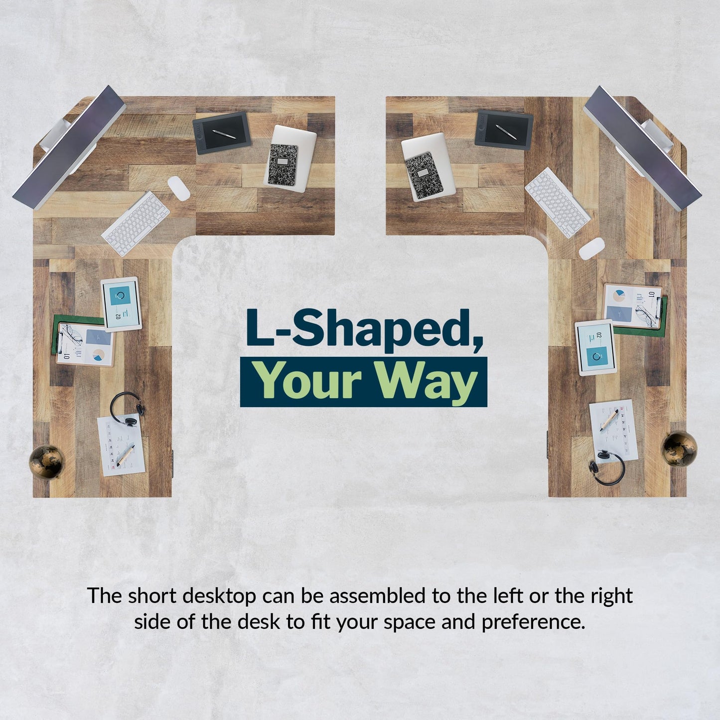 Vari ComfortEdge 80x60 L-Shape Electric Standing Desk – Height Adjustable Sit-Stand VariDesk for Corner Office with Reversible Left/Right Design + Reclaimed Wood/Slate Legs (Ships in 3 Boxes)