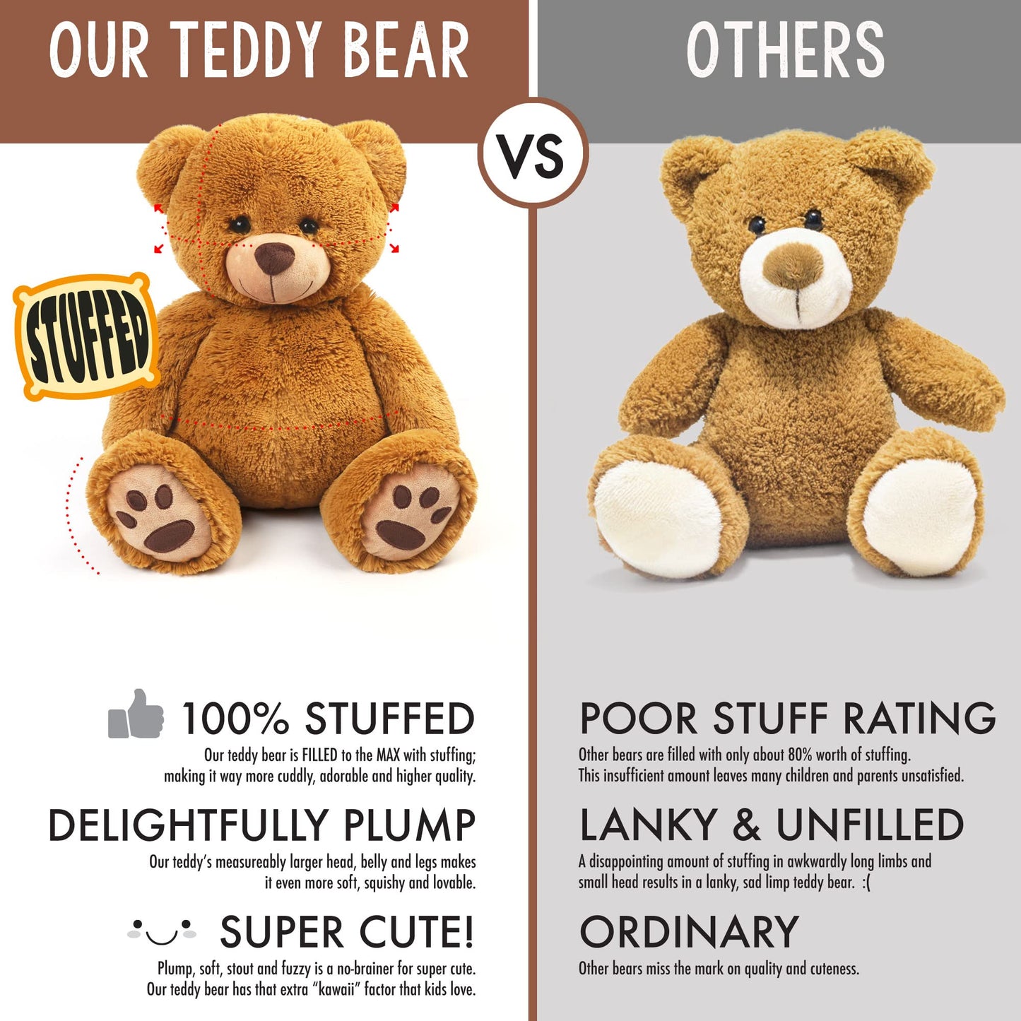 LotFancy 20'' Teddy Bear Stuffed Animals, Soft Cuddly Cute Plushies, Plush Toys with Footprint Design, Stuffed Animals for Girls Kids Baby Toddlers, Baby Shower Easter Birthday Gift Decor, Brown