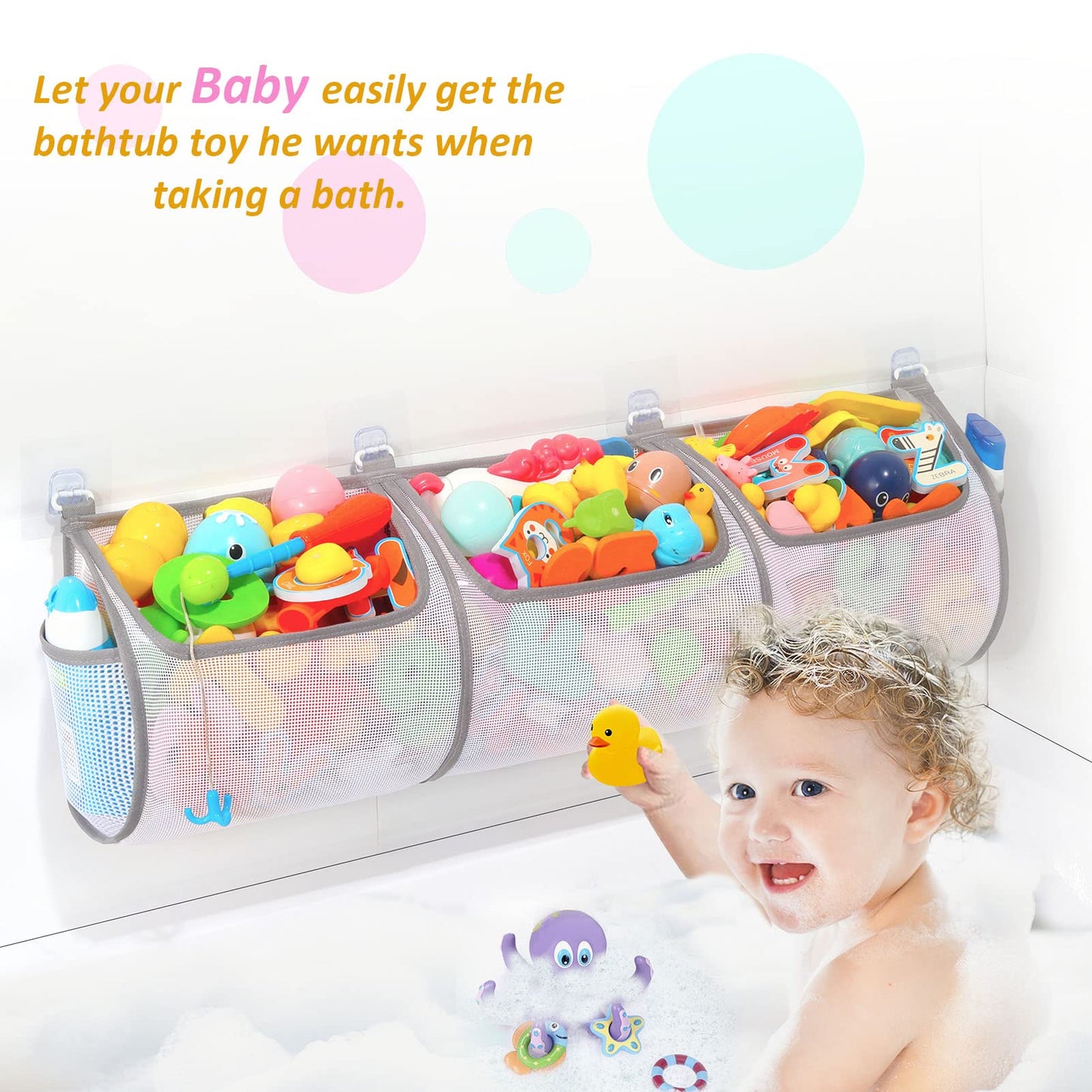 Ligereza Bathtub Toy Holder，Prevent Spots，Bath Toy Storage Bath Toys for Kids Ages 4-8 30“x8.7”Mesh Bath Toy Holder，let Baby Bath Toys Quick Drying