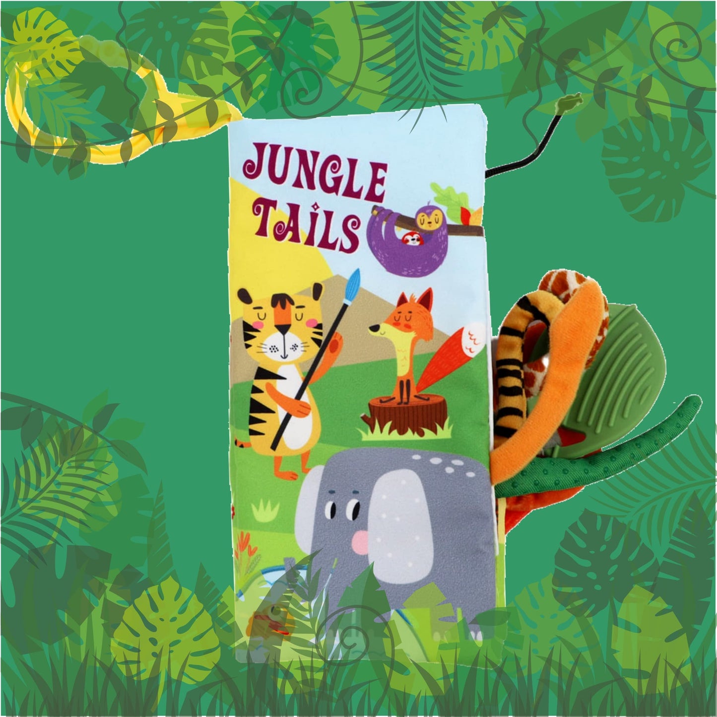 bebe mondo Jungle Baby Stroller Toys,Baby Books 0-6 Months,Touch and Feel Crinkle Cloth Books for Babies Infant Newborn Toys 0-3-6-12-18 Months, Interactive,Shower Gifts for Boys Girls