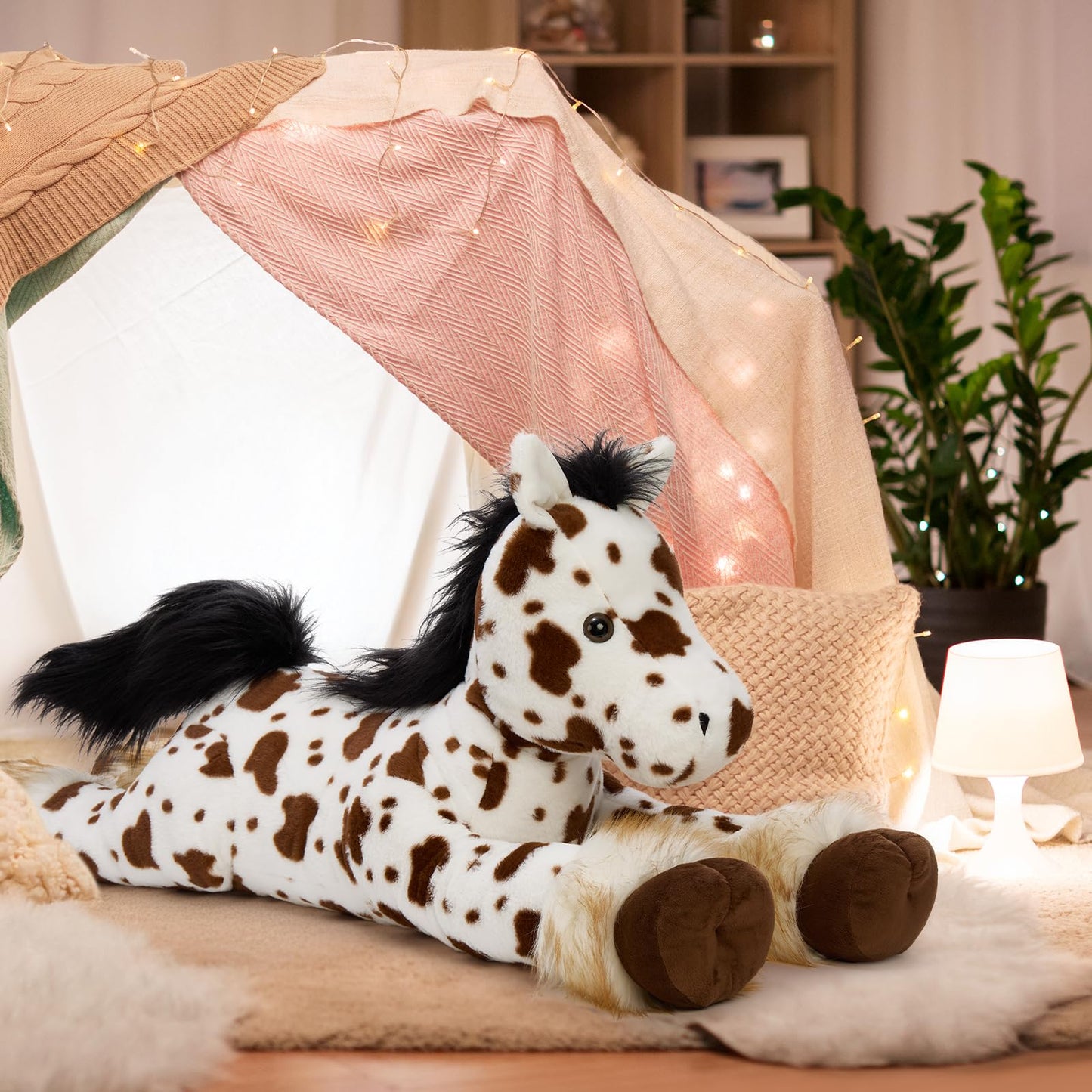 MaoGoLan 47" Giant Horse Stuffed Animal Plush Pillow - Appaloosa Spotted Stuffed Horse Toy for Girl Boy Kid, Ridable Stuffed Pony Spotted Horse Plush for Mother's Day Birthday Gift, Baby Shower Decor