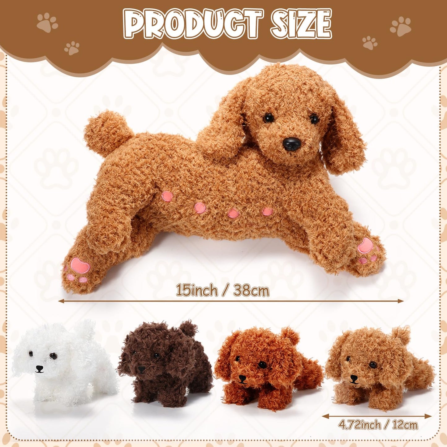 Honoson Nurturing Dog Mommy Plush Set with 4 Baby Puppies Soft Cute Dog Themed Stuffed Plush Toys for Kids Girls Boys Easter Birthday Gifts(Curly)