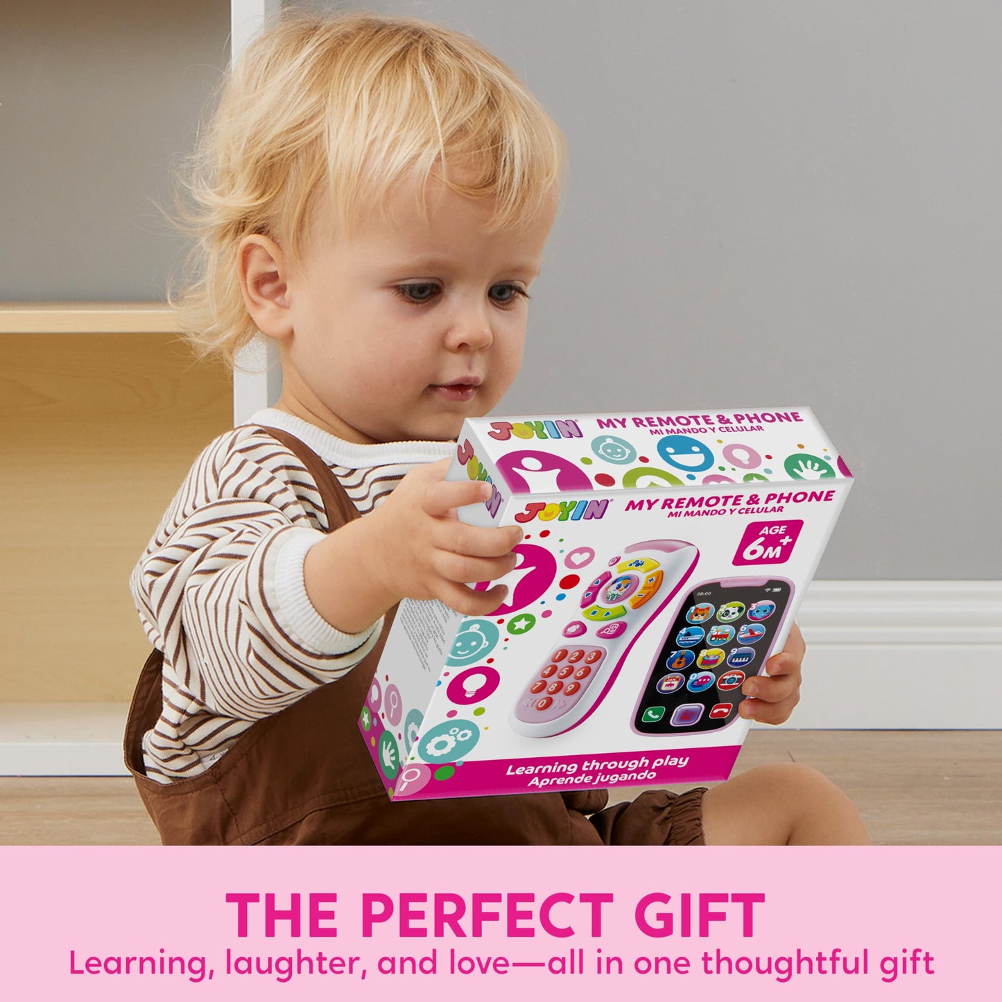 JOYIN Baby Learning Phone and Remote Toy for Toddler, Pink Smartphone Toys with Music for Infants, Kids, Holiday Stocking Stuffers, Birthday Gift for Girls