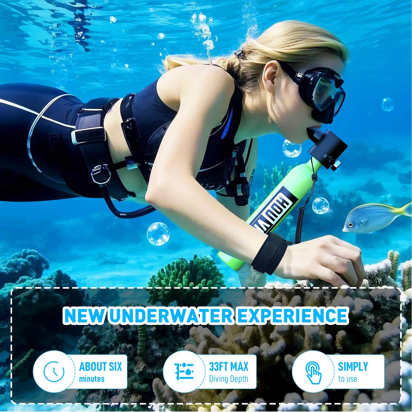 HOUVAN Mini Scuba Tank 0.5L Capacity Inflatable Diving Tank DOT Certified Portable Scuba Tank Support Underwater Breathing up to 16ft for Underwater Work/Underwater Recreation