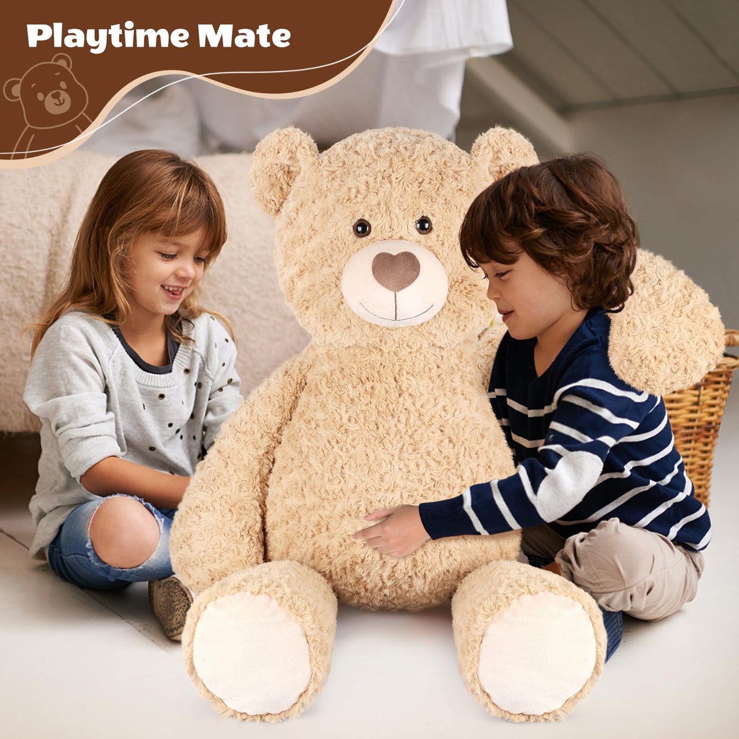 SuzziPals 43 inch Giant Teddy Bear Stuffed Animal, Lifelike Stuffed Animals for Stress Relief & Companion, Extra Soft Fluffy Big Plushies Hugging Pillow, Jumbo Teddy Bears Gifts for Kids Adults