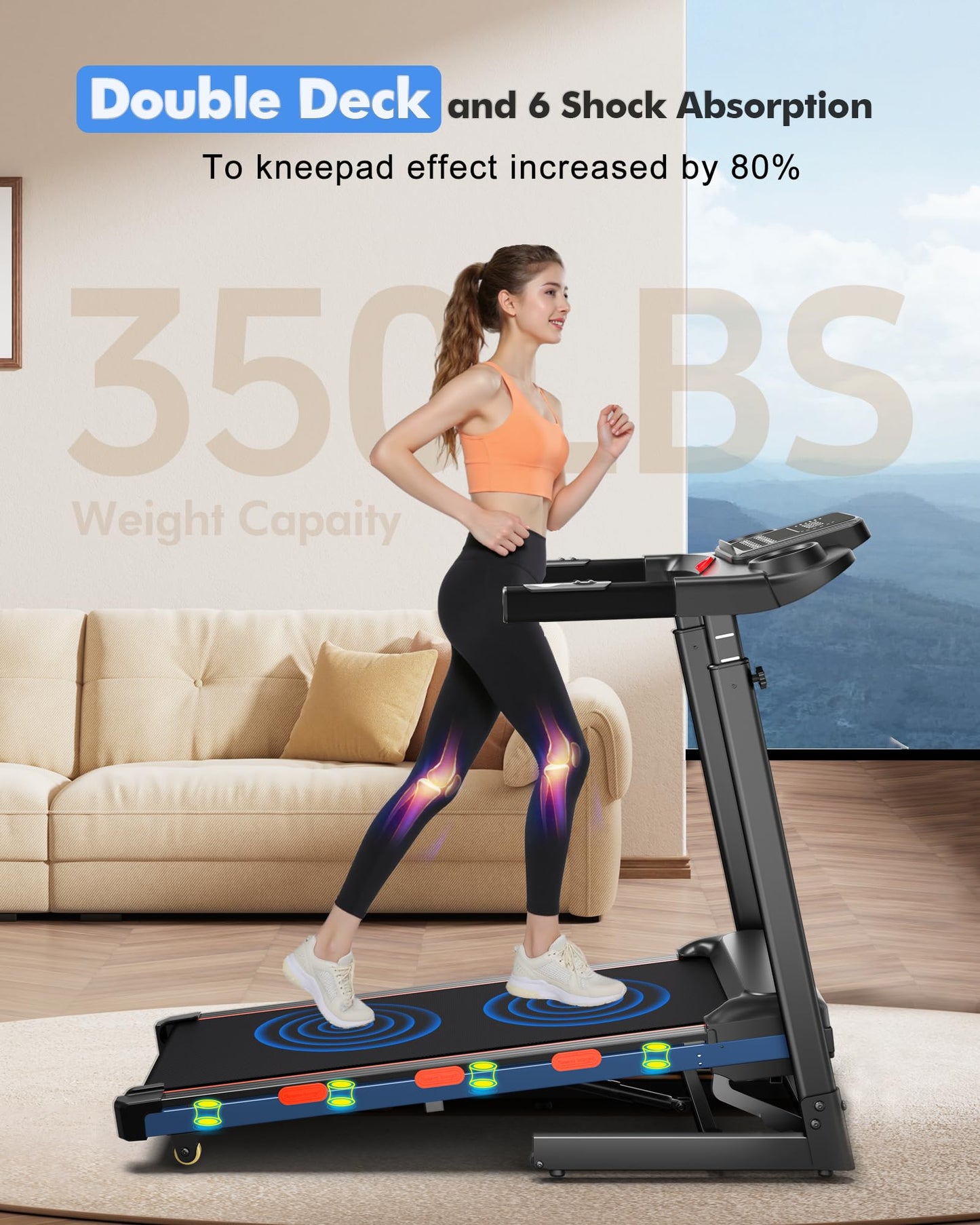 15% Auto Incline Treadmill for Home - Adjustable Height Handle, 350LBS Weight Capacity Folding Treadmills, 8.7MPH/3.5HP Quiet Heavy Duty Treadmill Running Machine with Console (15% Auto Incline)