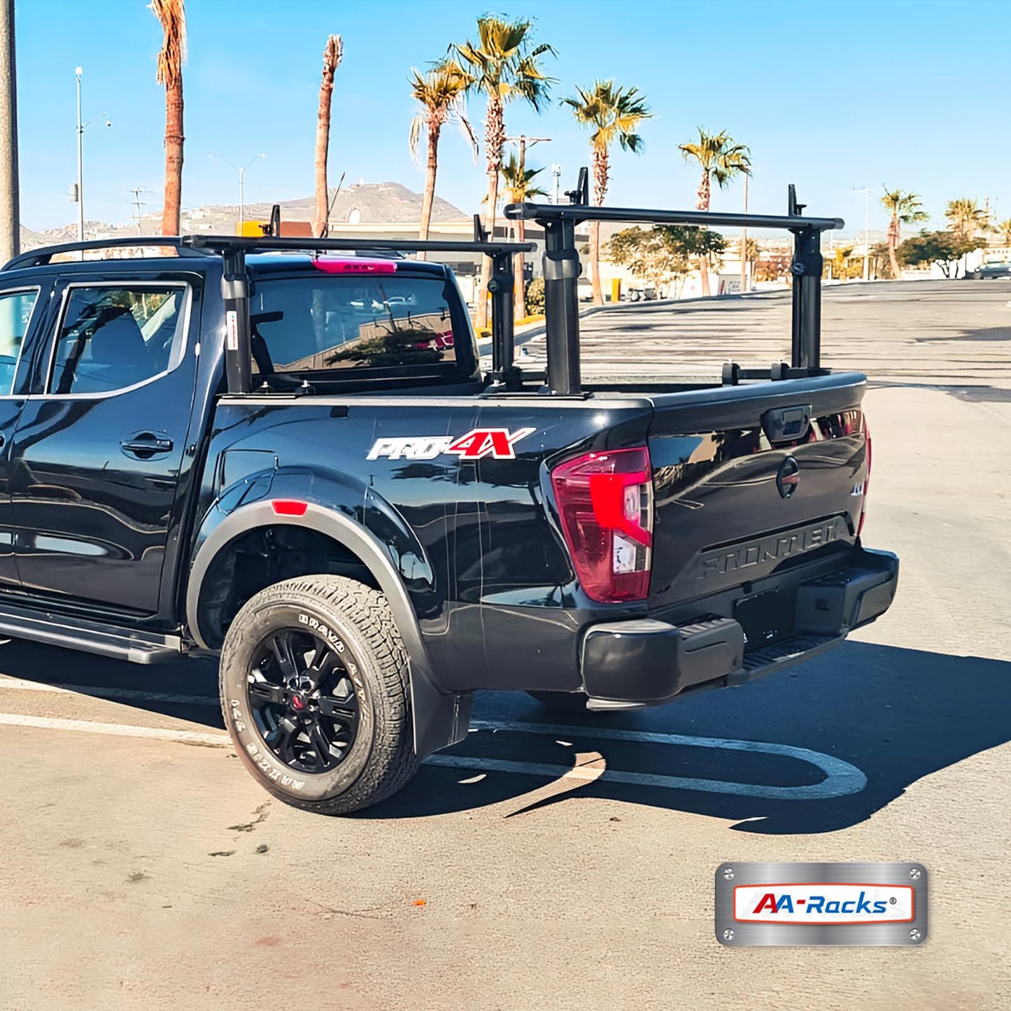 AA-Racks Model APX2501 79" Full-Size Pickup Truck Ladder Racks Low-Profile Height-Adjustable Utility Aluminum Truck Bed Rack with Load Stops-Black