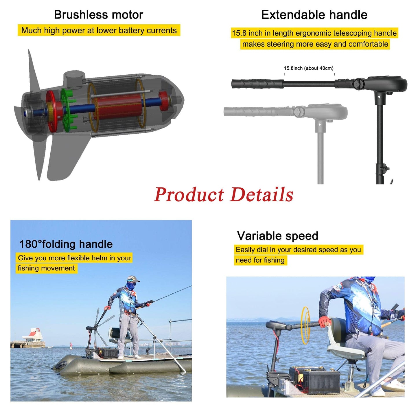 Zichen Haswing Protruar Transom-Mount Brushless Trolling Motor - 12V 65LBS Thrust, 35in. Shaft for Kayka Fishing Boat in Freshwater & Saltwater
