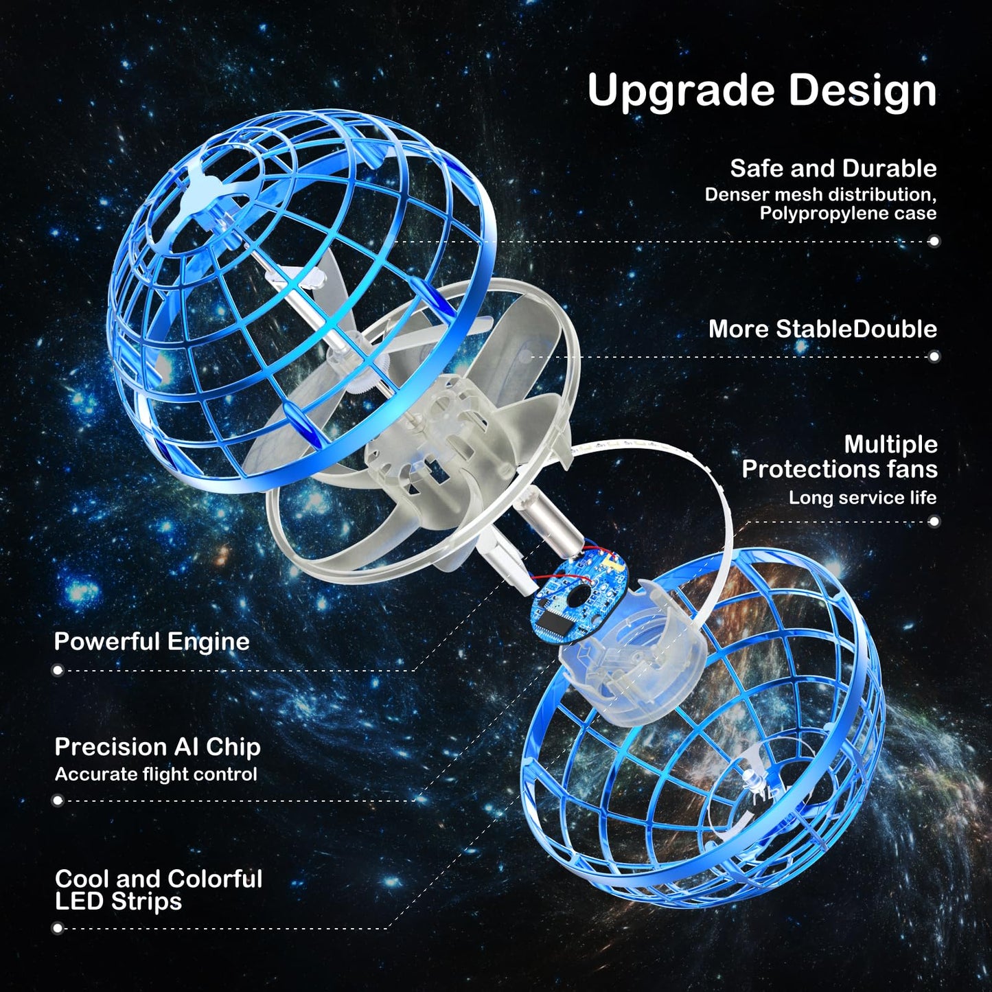 Fesbt Flying Orb Ball 2025 Boomerang Hover Ball Galatic Fidget Spinner Mini Drone Cool Toys Birthday Gift Ideas for 6 7 8 9 10+ Year Old Boys Girls Teens Indoor Outdoor(Blue) (Blue)