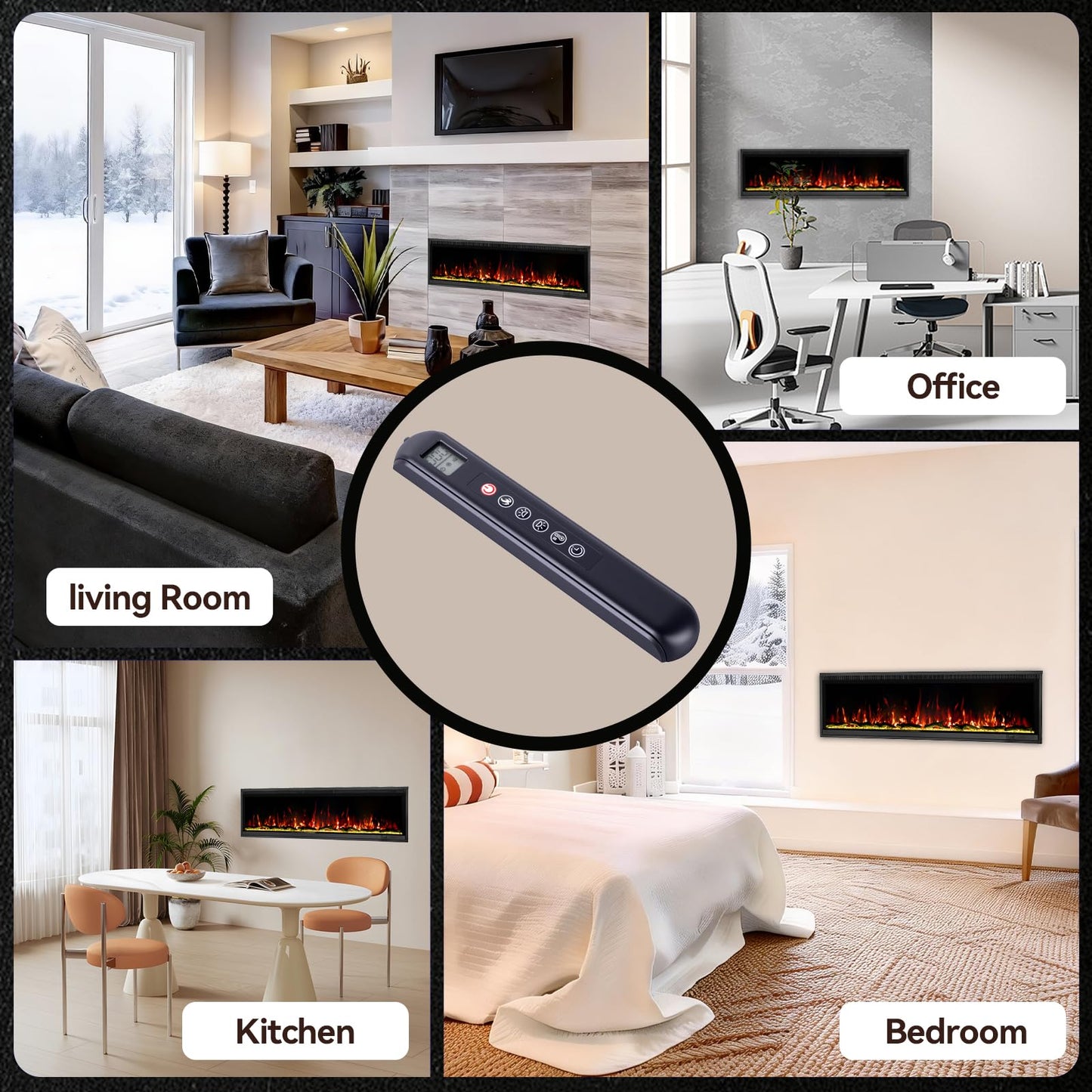 40" Linear Electric Fireplace Heater Insert: Ultra-Narrow Frame Wide Screen, 13 Flame & Ember Colors, 3 Top Light Colors. Wall Mount/Recessed,1500W/750W with Remote & Touch Control, Log & Crystal Set