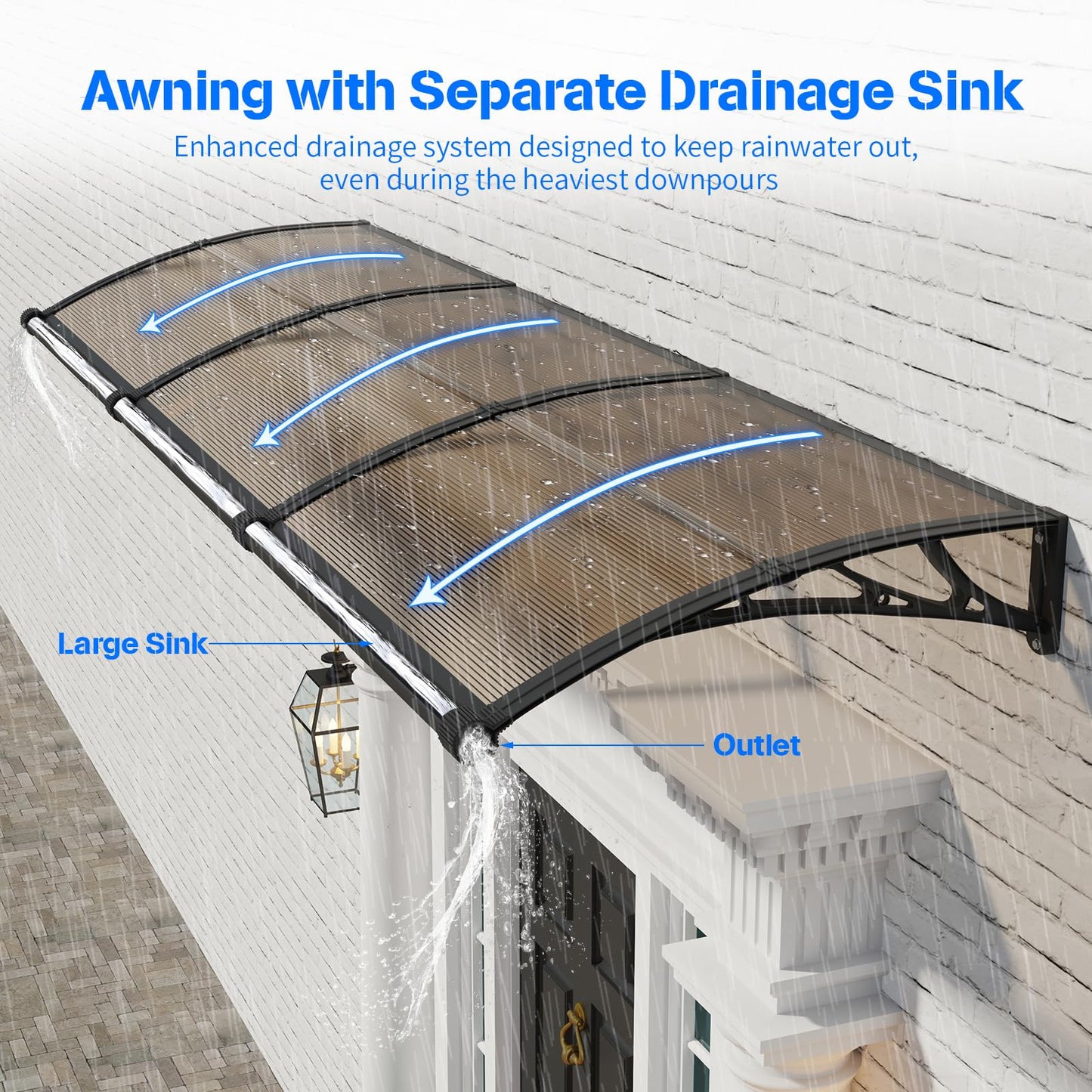 Awning for Door Entrance with Drainage Sink,32x80 Inch Awnings for Doors,Window Canopy Exterior with Plastic Steel Bracket,Polycarbonate Cover,UV,Rain,Snow Protection for House,Porch,Patio,Deck