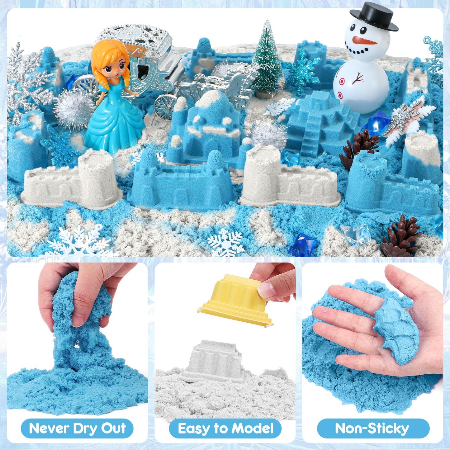G.C Sensory Bin for Girl Kid Toy, Play Sand Art Kit with Sandbox/2lb Sand/Castle/Molds/Princess Figure, Winter Sensory Toy Christmas Birthday Gift for Girl Toddler Ages 3 4 5 6 7 8