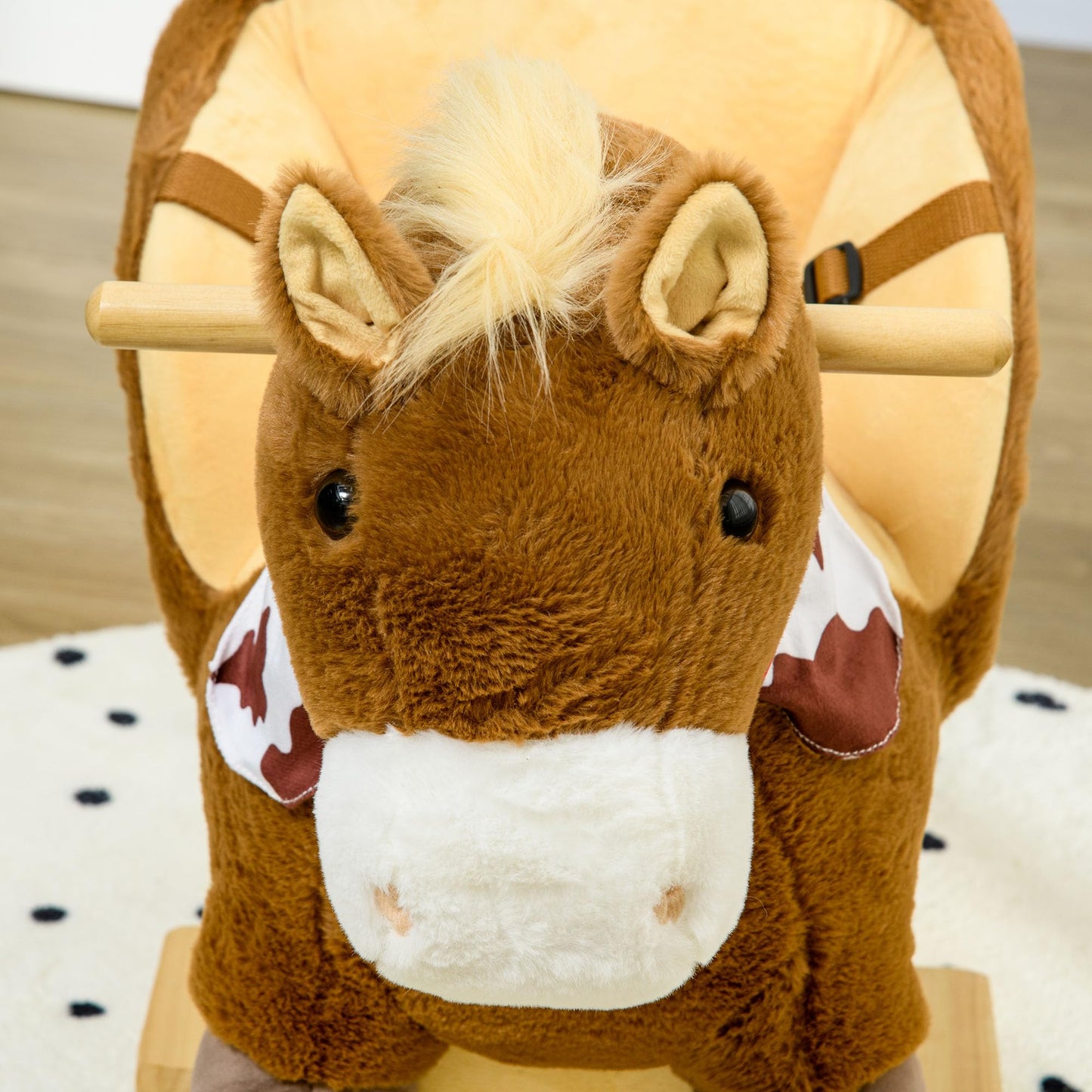 Qaba Baby Rocking Horse, Riding Horse, Plush Animal Rocker with Realistic Sound, Pedals for Ages 18-36 Months, Brown