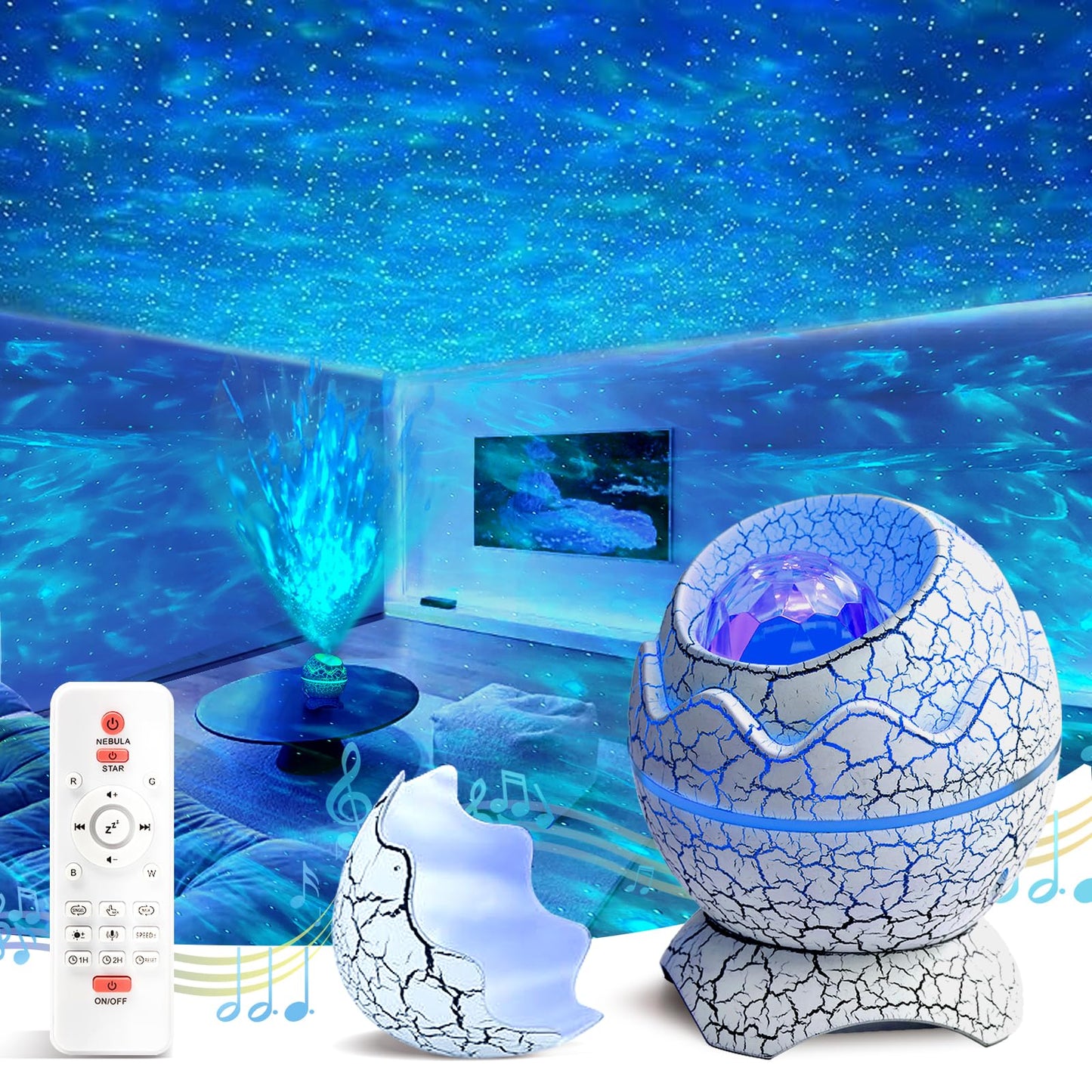 XQBX Dinosaur Egg Galaxy Projector an Aurora Projector with Bluetooth Speaker & White Noise - Valentine's Gift for Her/Him, Room Decor, Soothing Sleep Aid Gifts for Teen Girls/Boys
